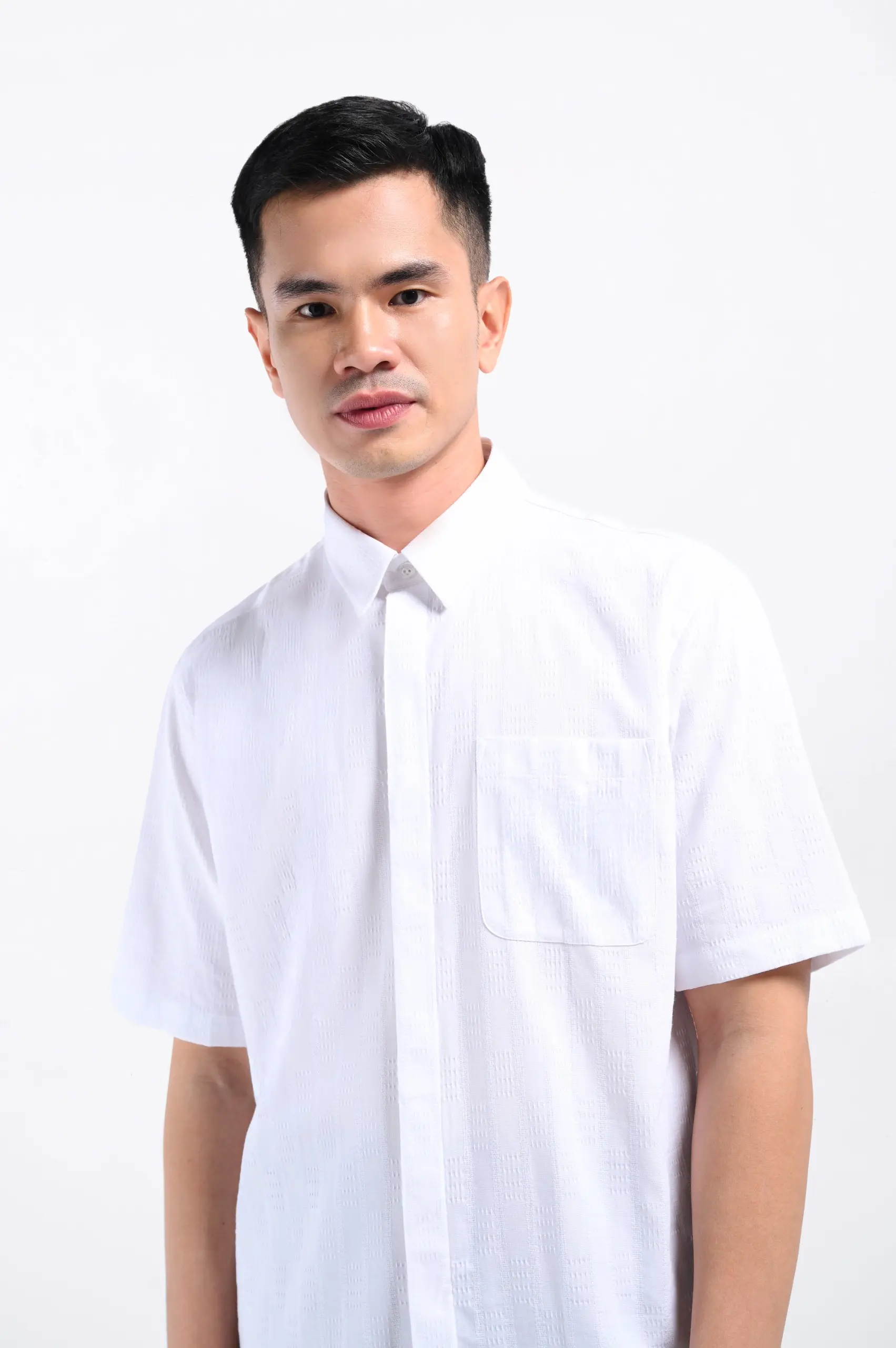 Keinth Textured Shirt Short Sleeve White