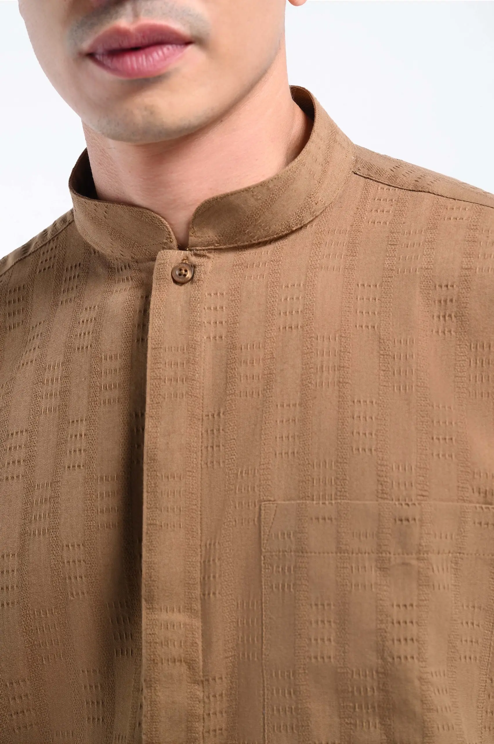 Keinth Textured Shirt Long Sleeve Taupe
