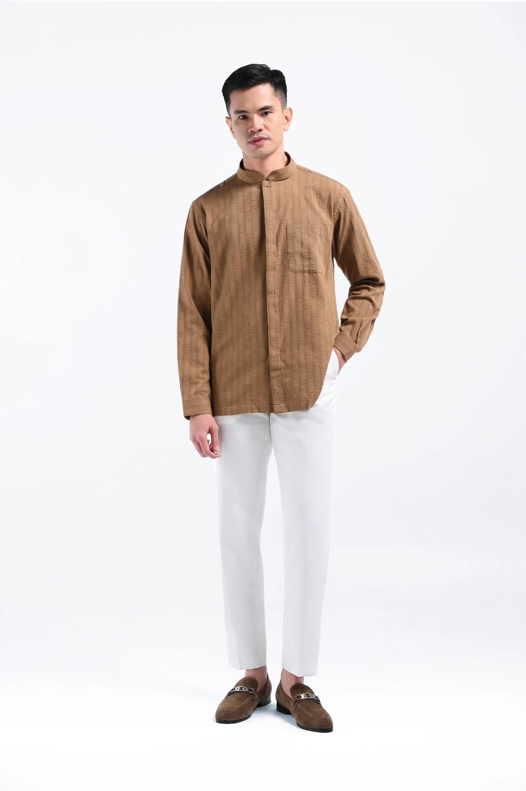 Keinth Textured Shirt Long Sleeve Taupe