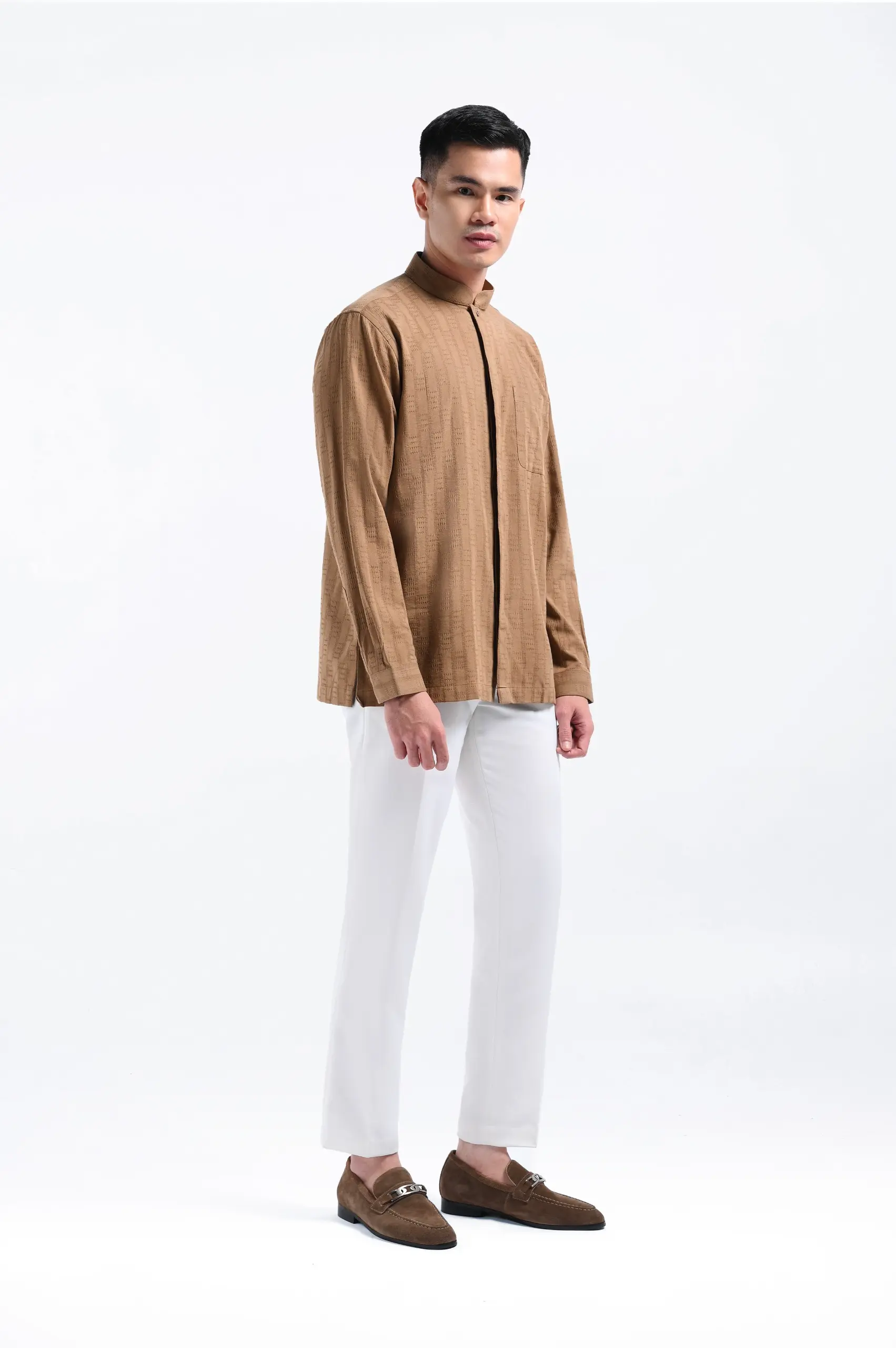 Keinth Textured Shirt Long Sleeve Taupe
