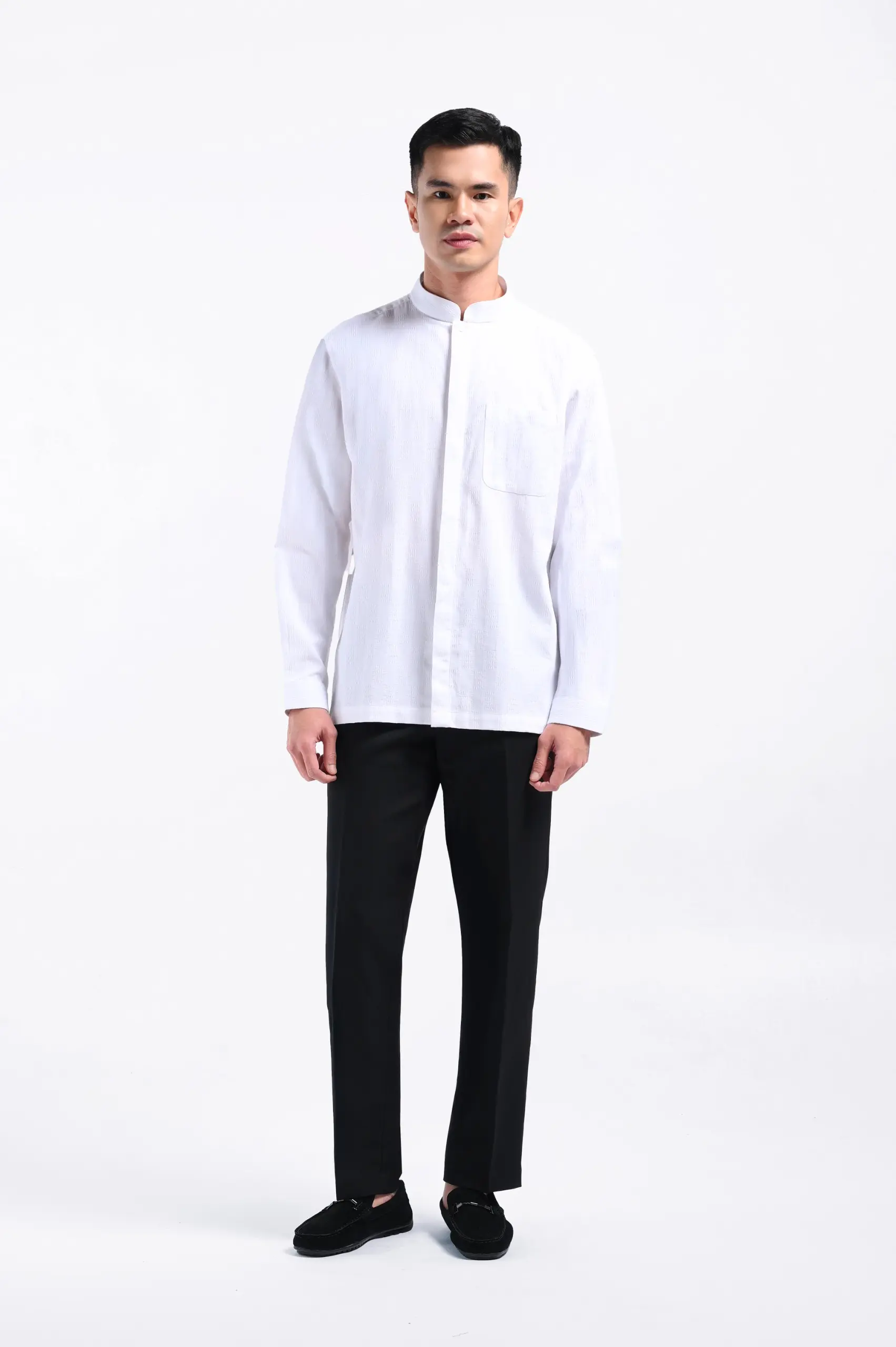 Keinth Textured Shirt Long Sleeve White