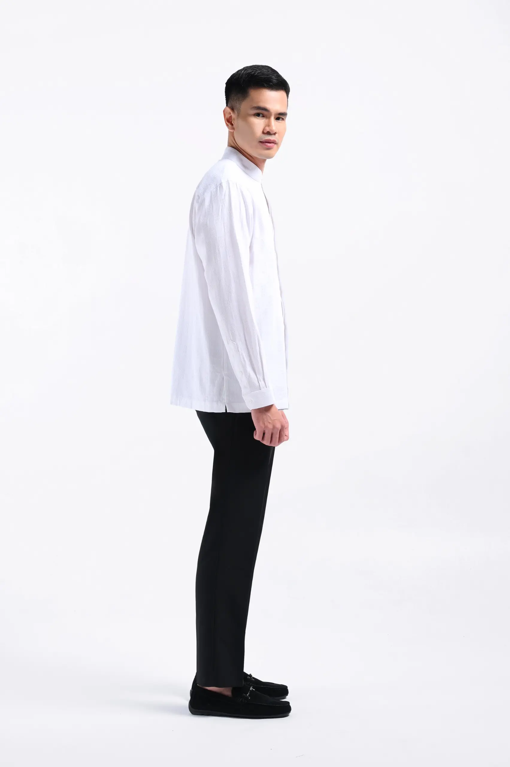 Keinth Textured Shirt Long Sleeve White