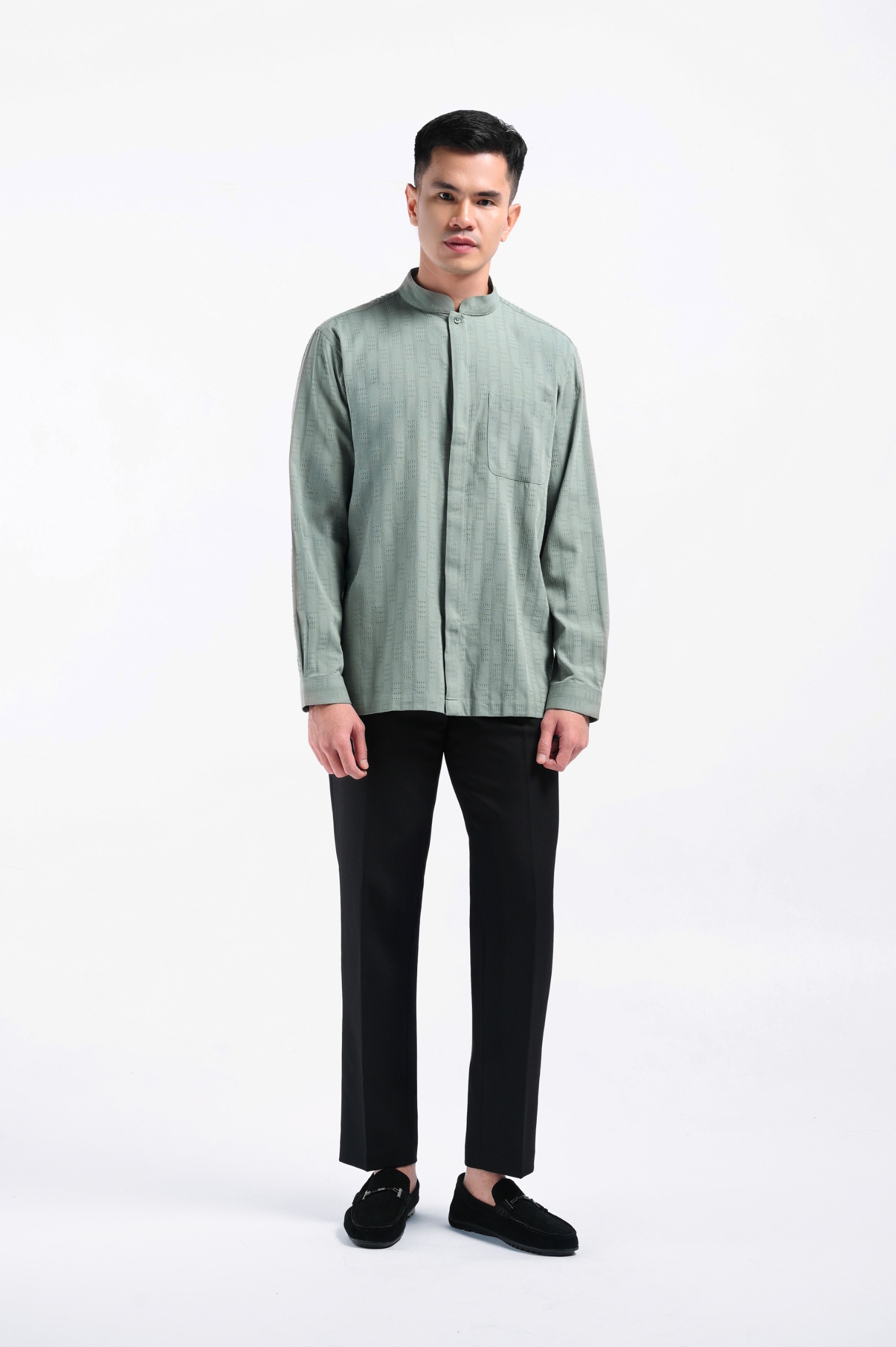 Keinth Textured Shirt Long Sleeve Sage