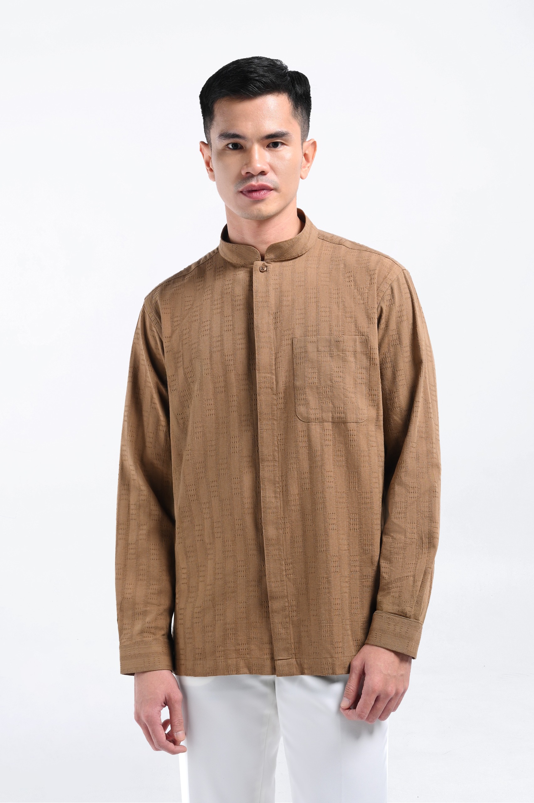 Keinth Textured Shirt Long Sleeve Taupe