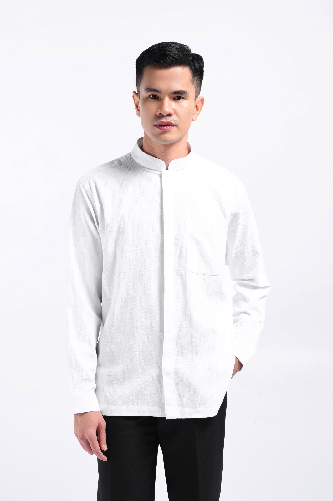 Keinth Textured Shirt Long Sleeve White