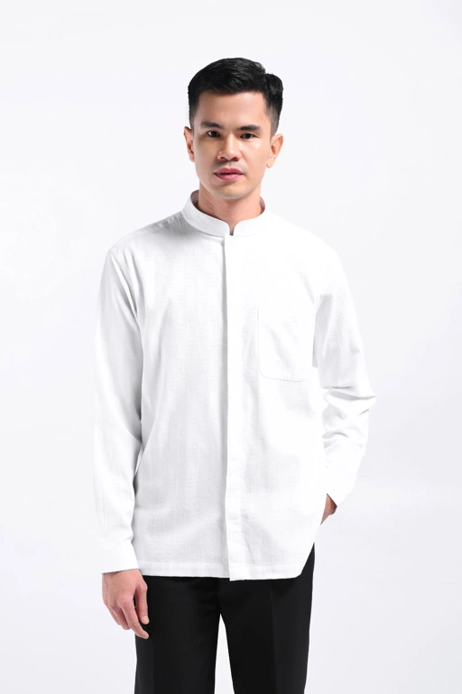 Keinth Textured Shirt Long Sleeve White
