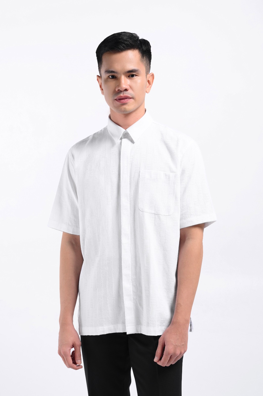 Keinth Textured Shirt Short Sleeve White
