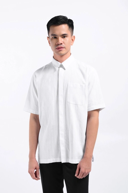 Keinth Textured Shirt Short Sleeve White