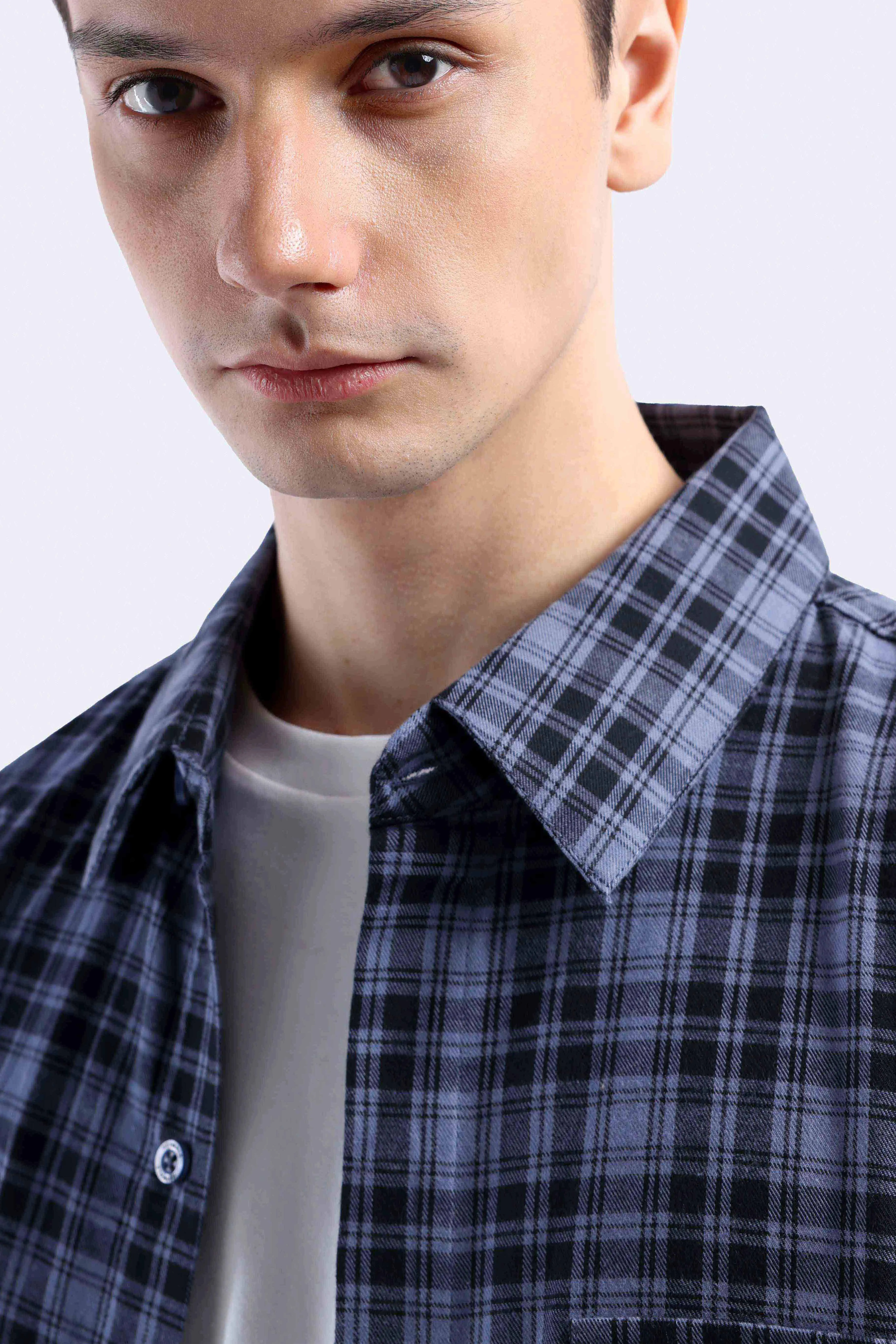 Donvitto Flanel Shirt Short Sleeve Blue