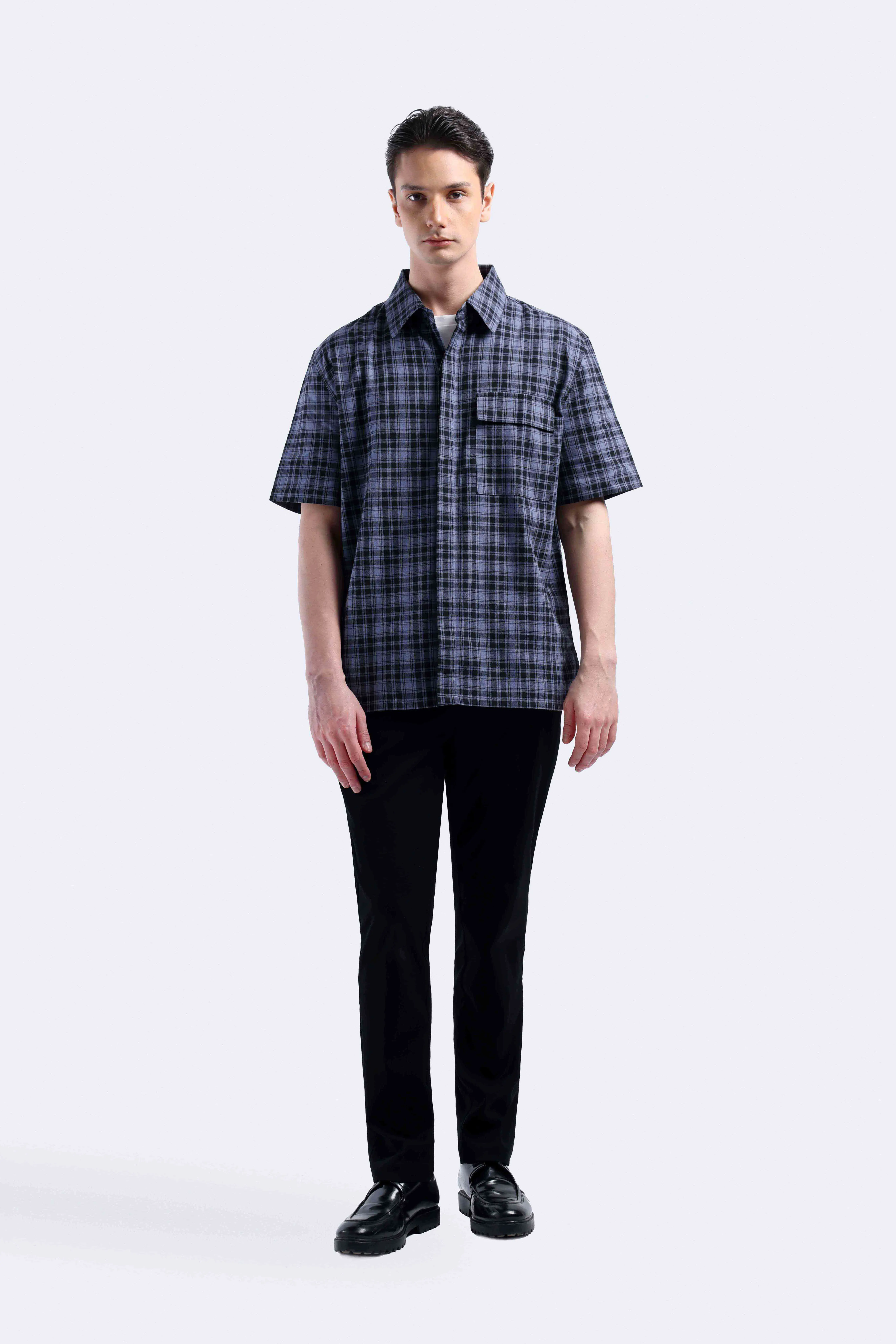 Donvitto Flanel Shirt Short Sleeve Blue