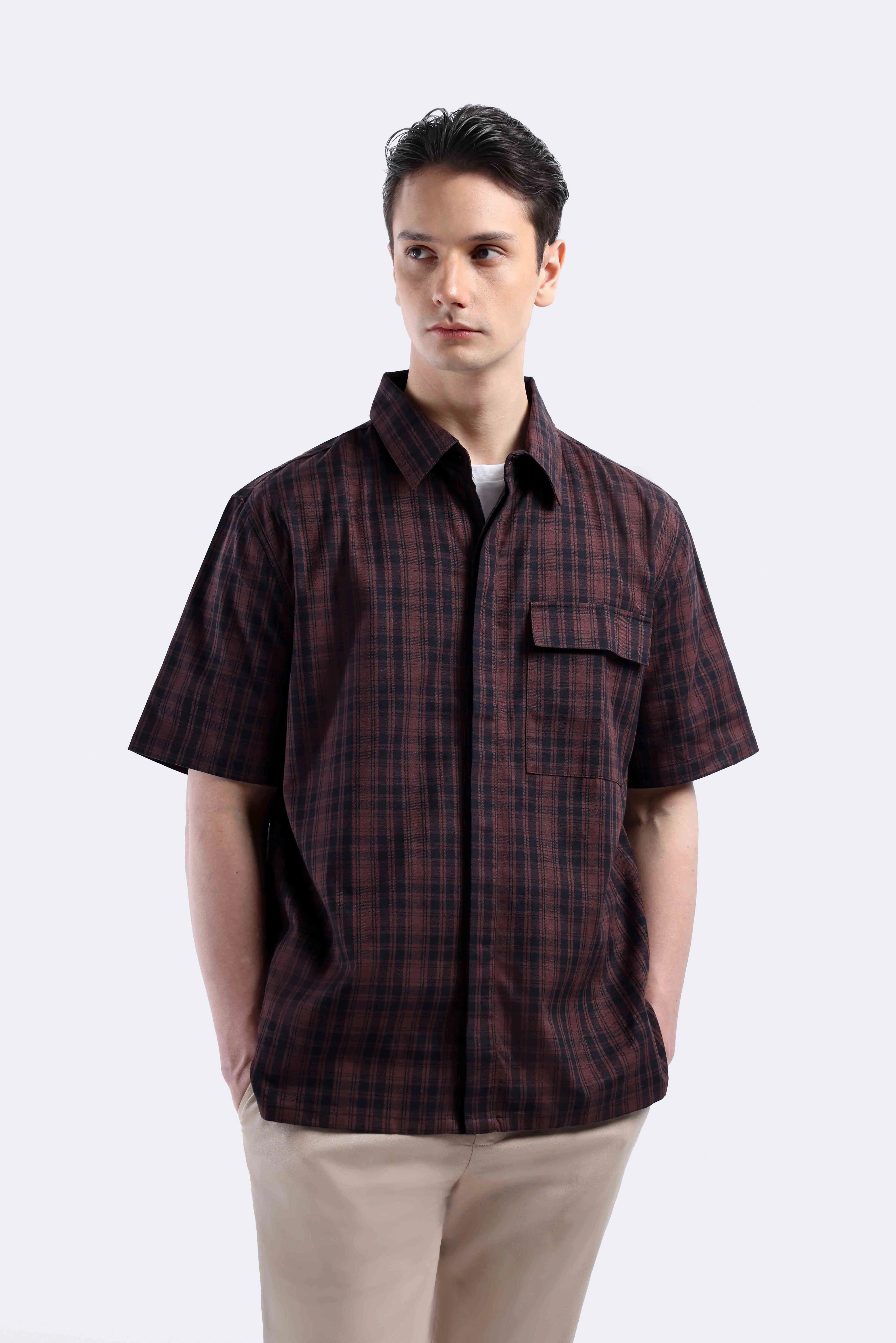 Donvitto Flanel Shirt Short Sleeve Brown