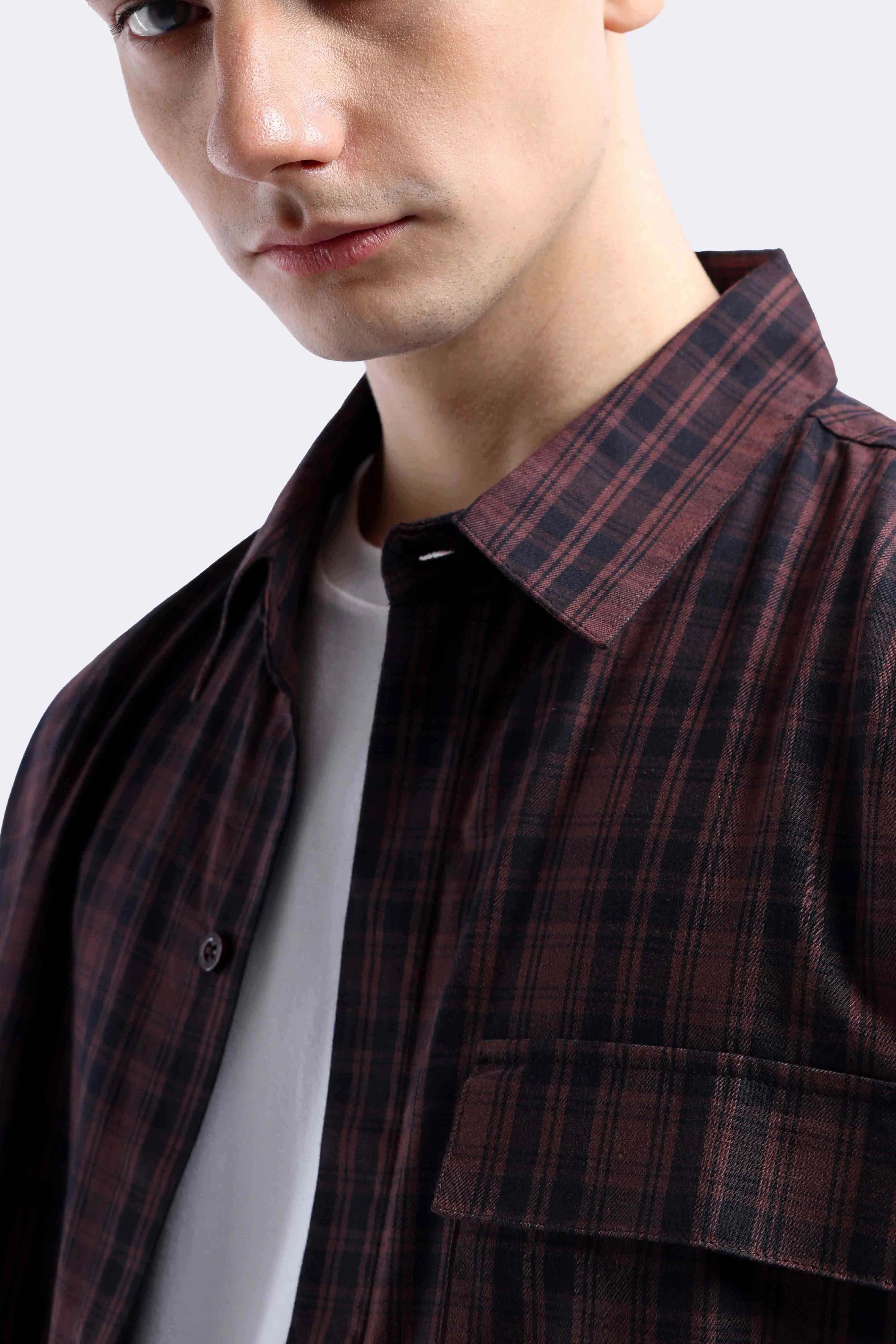 Donvitto Flanel Shirt Short Sleeve Brown