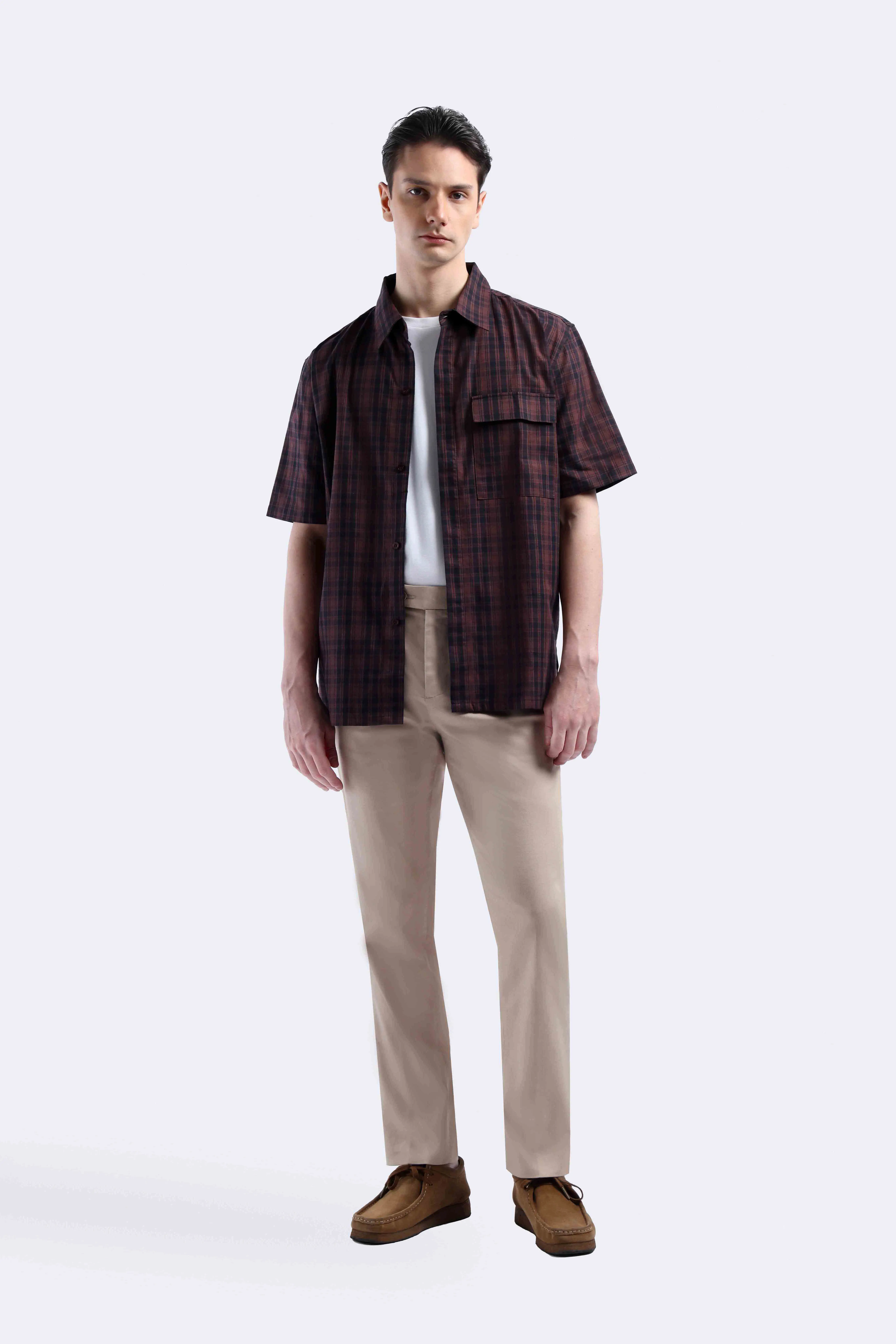 Donvitto Flanel Shirt Short Sleeve Brown