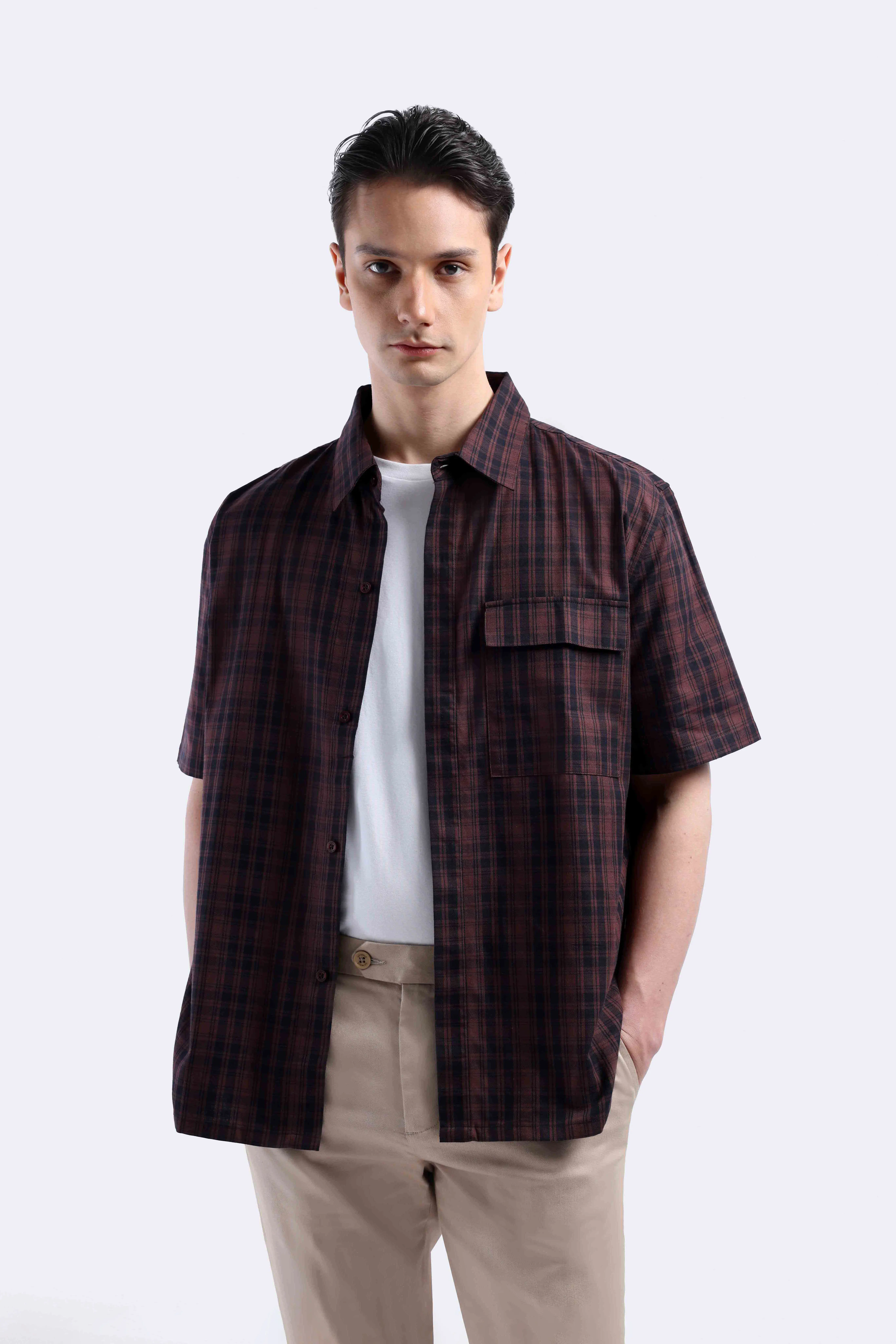 Donvitto Flanel Shirt Short Sleeve Brown