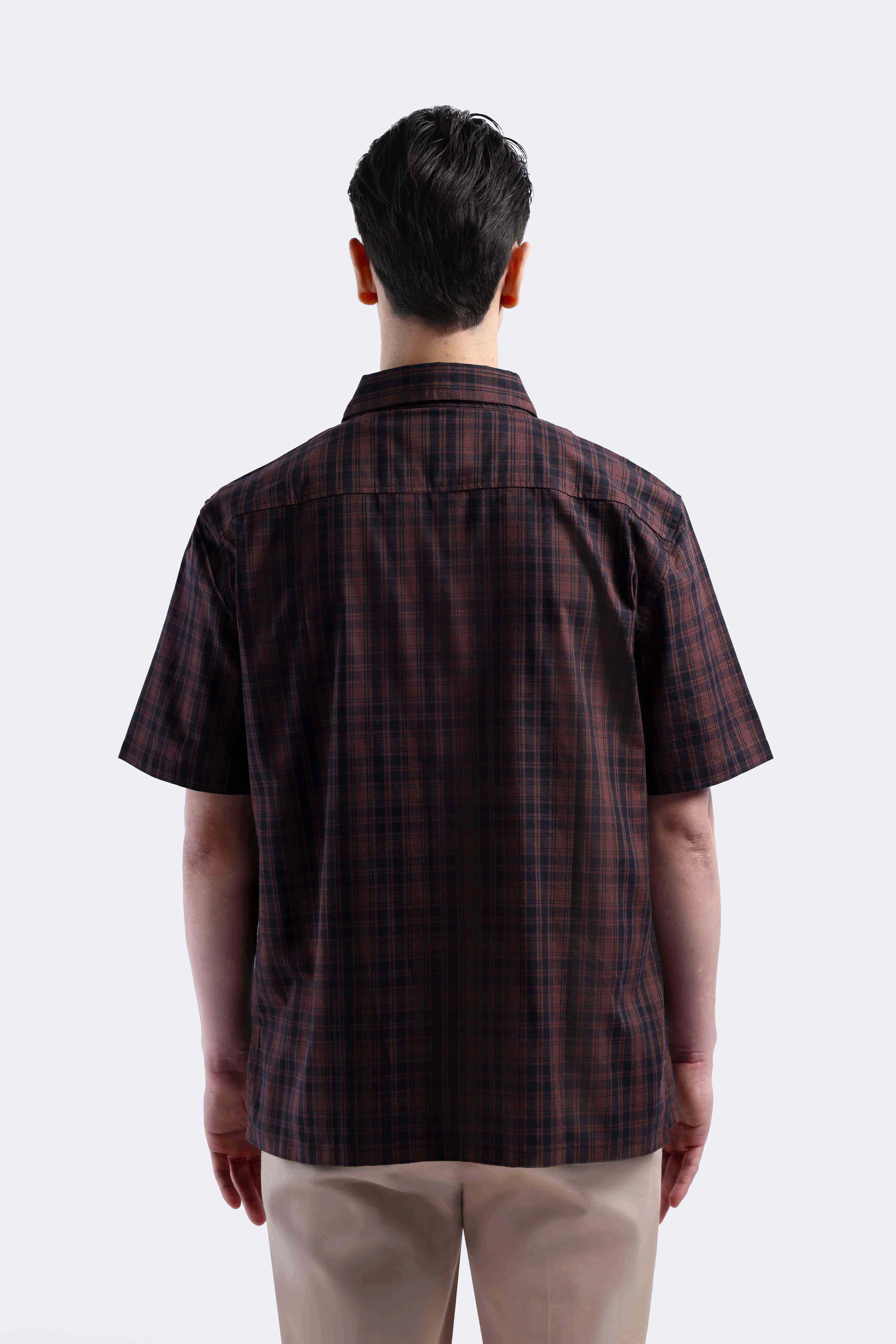 Donvitto Flanel Shirt Short Sleeve Brown