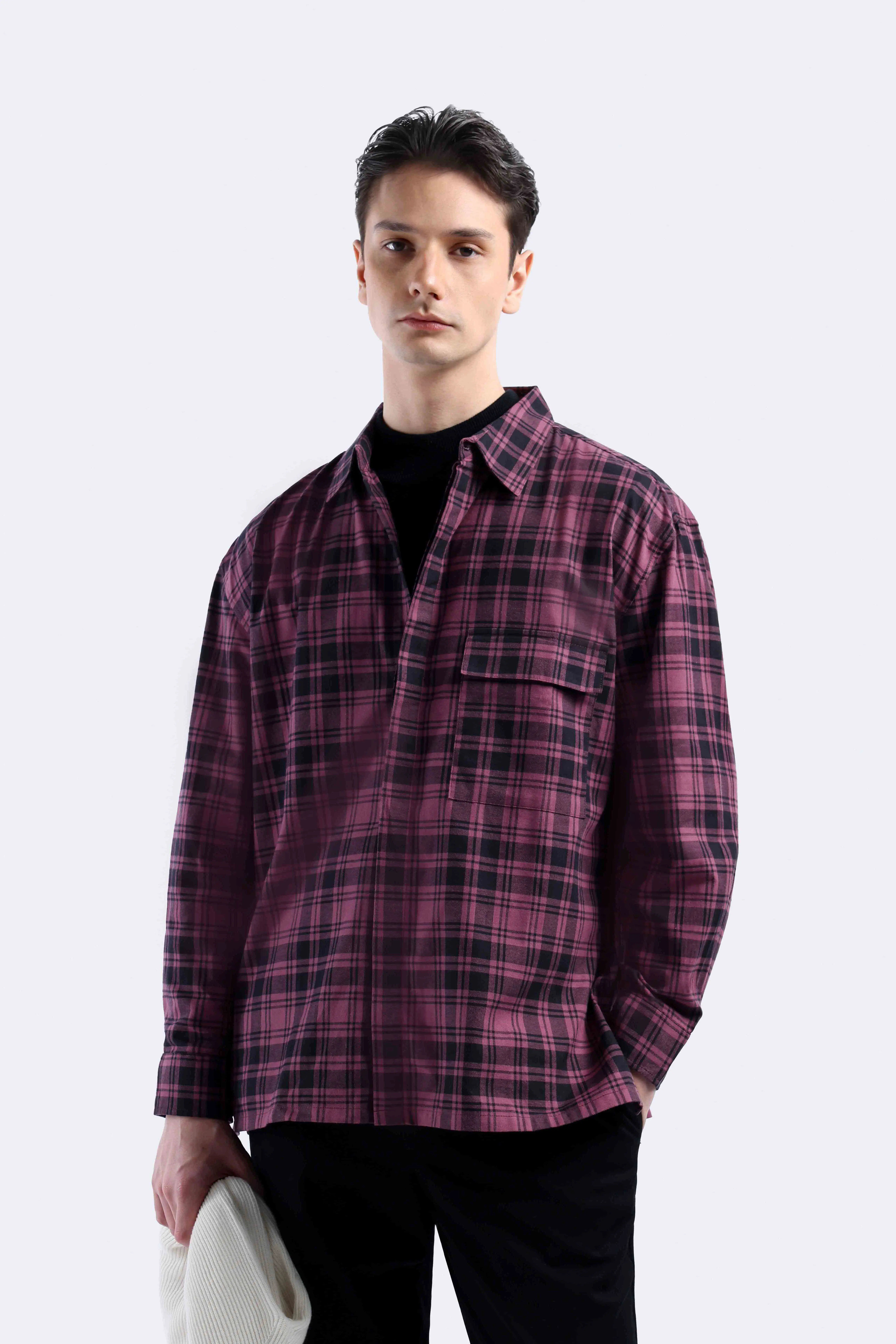Donvitto Flanel Shirt Long Sleeve Violet