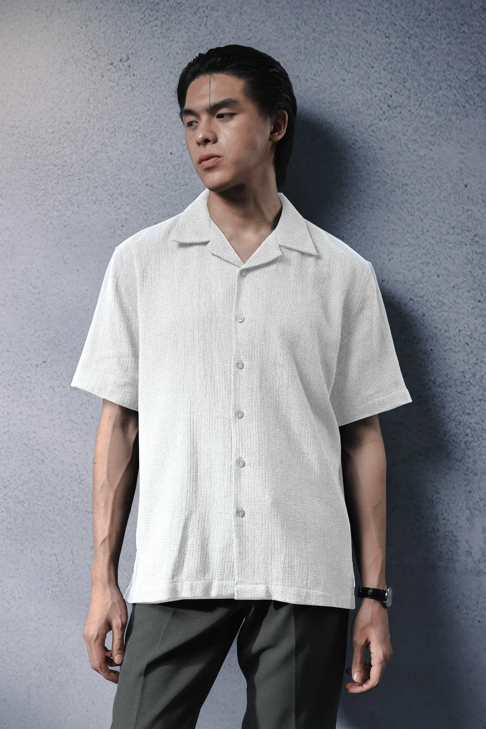 Delvine Textured Cuban Shirt White