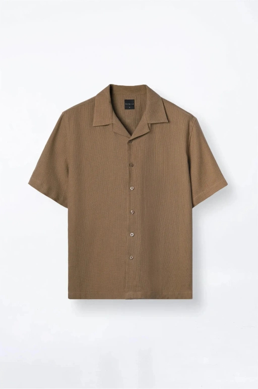 Image of Delvine Textured Cuban Shirt Brown