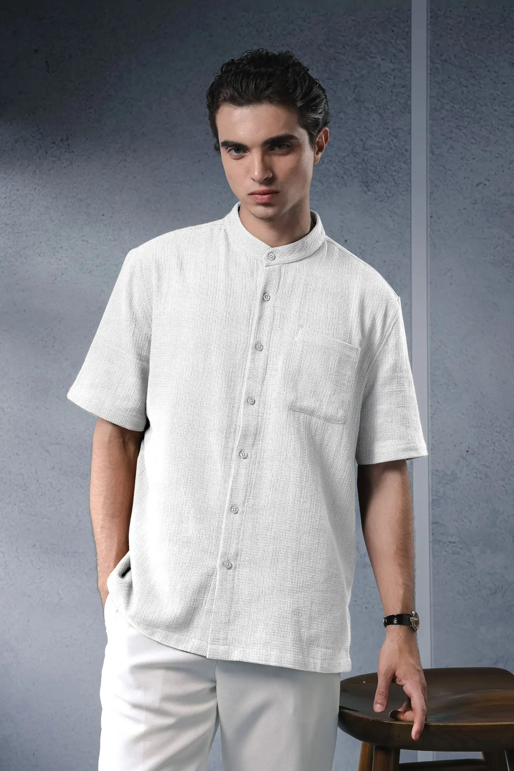 Delvine Textured Shirt Short Sleeve White