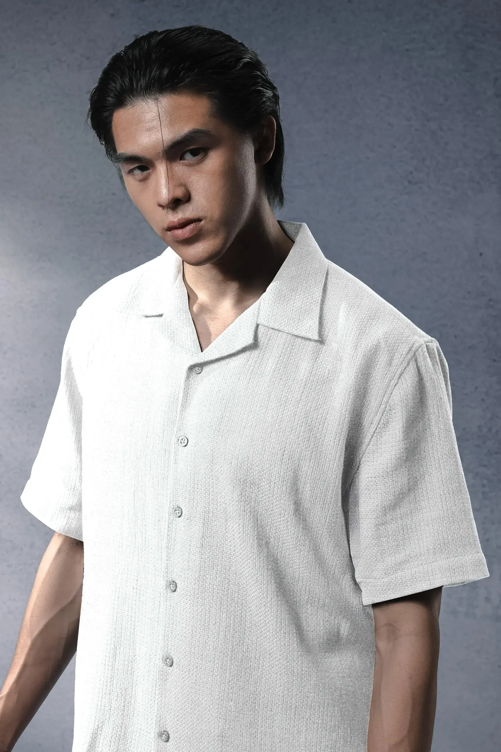 Delvine Textured Cuban Shirt White