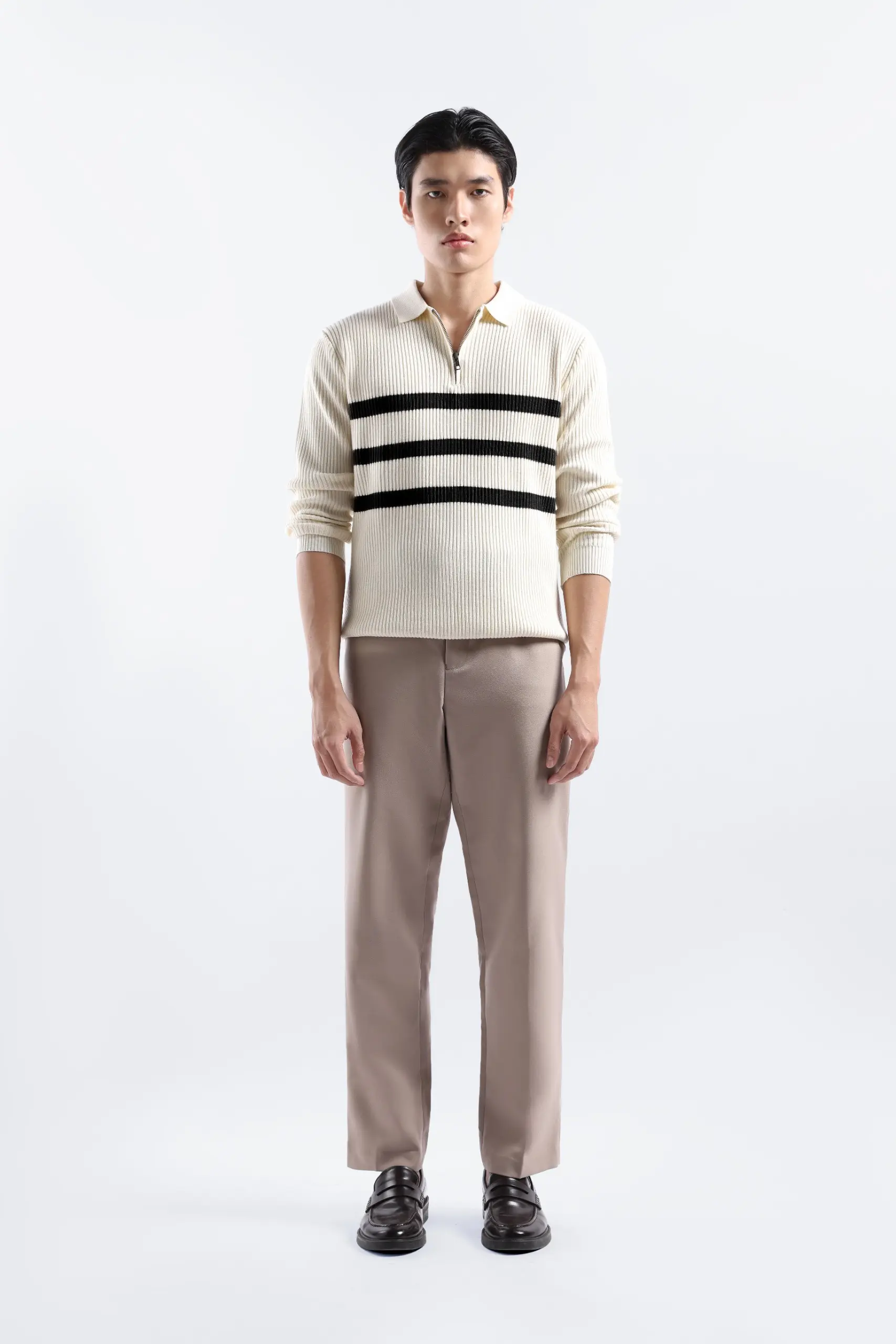 Elvore Stripe Polo Knit White-Black