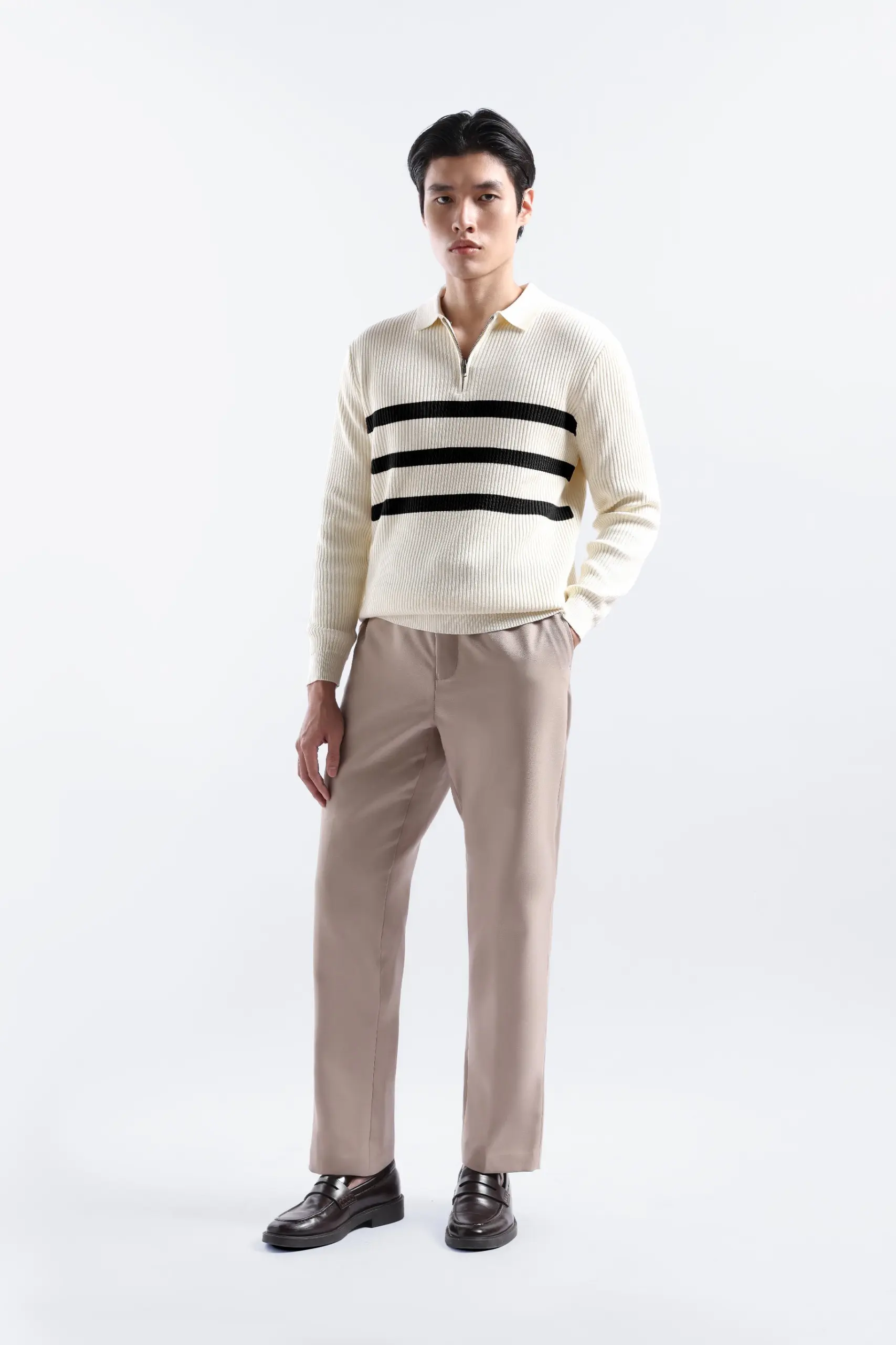 Elvore Stripe Polo Knit White-Black