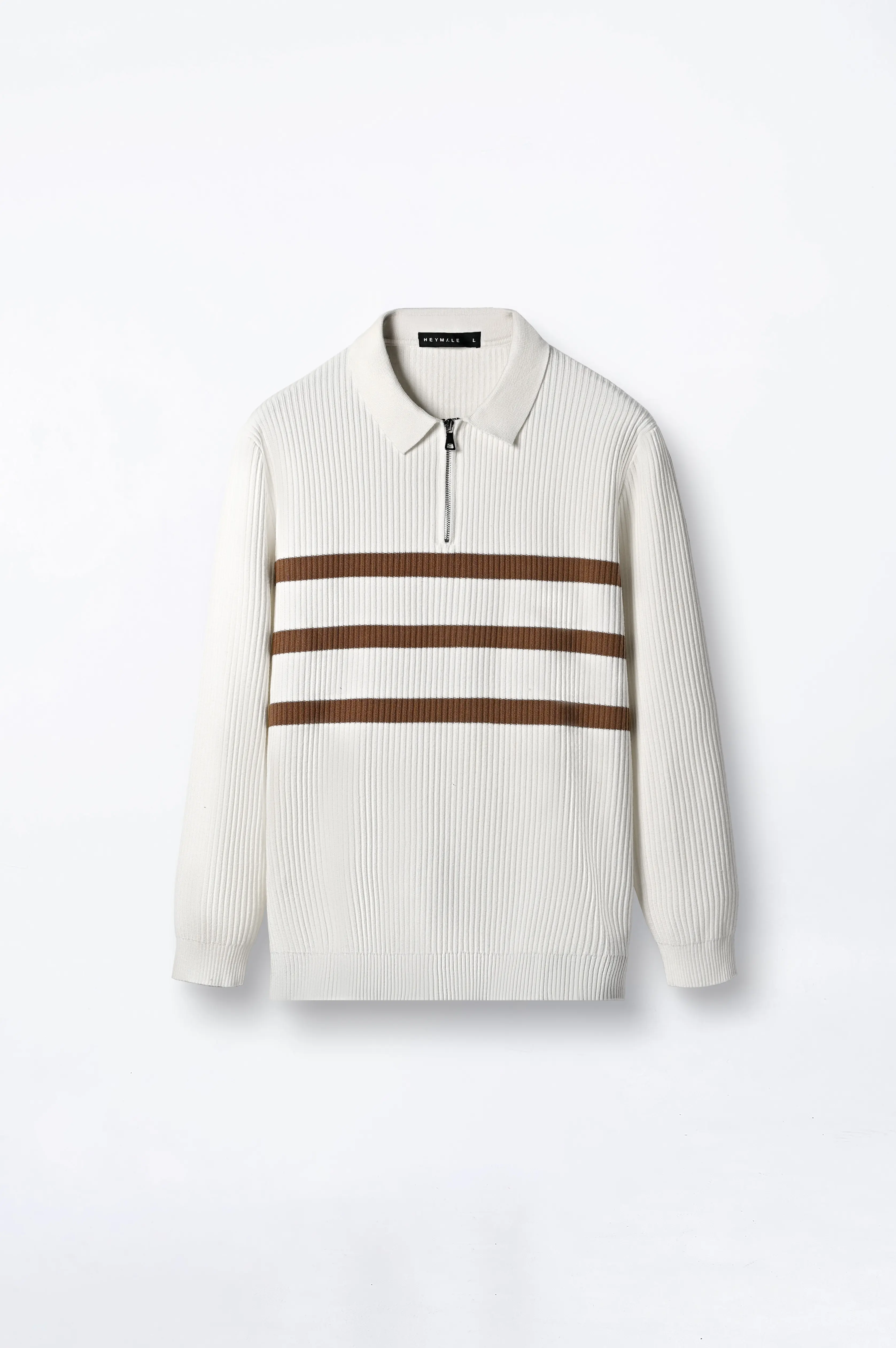 Elvore Stripe Polo Knit White-Brown