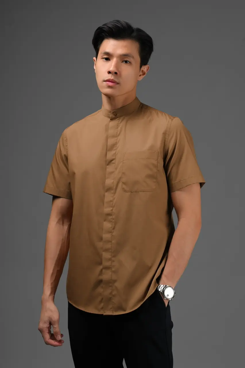 Argo Concealed Placket Short Sleeve Choco