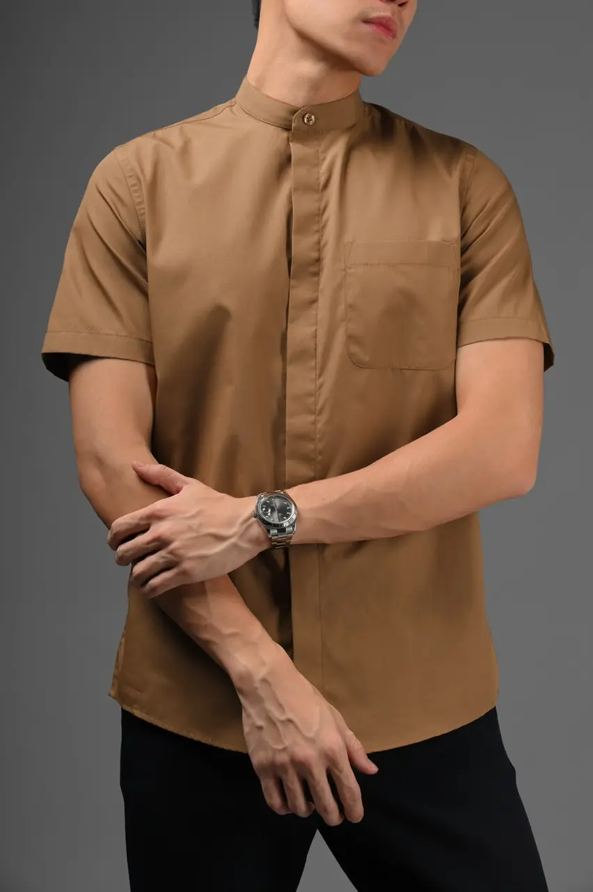 Argo Concealed Placket Short Sleeve Choco