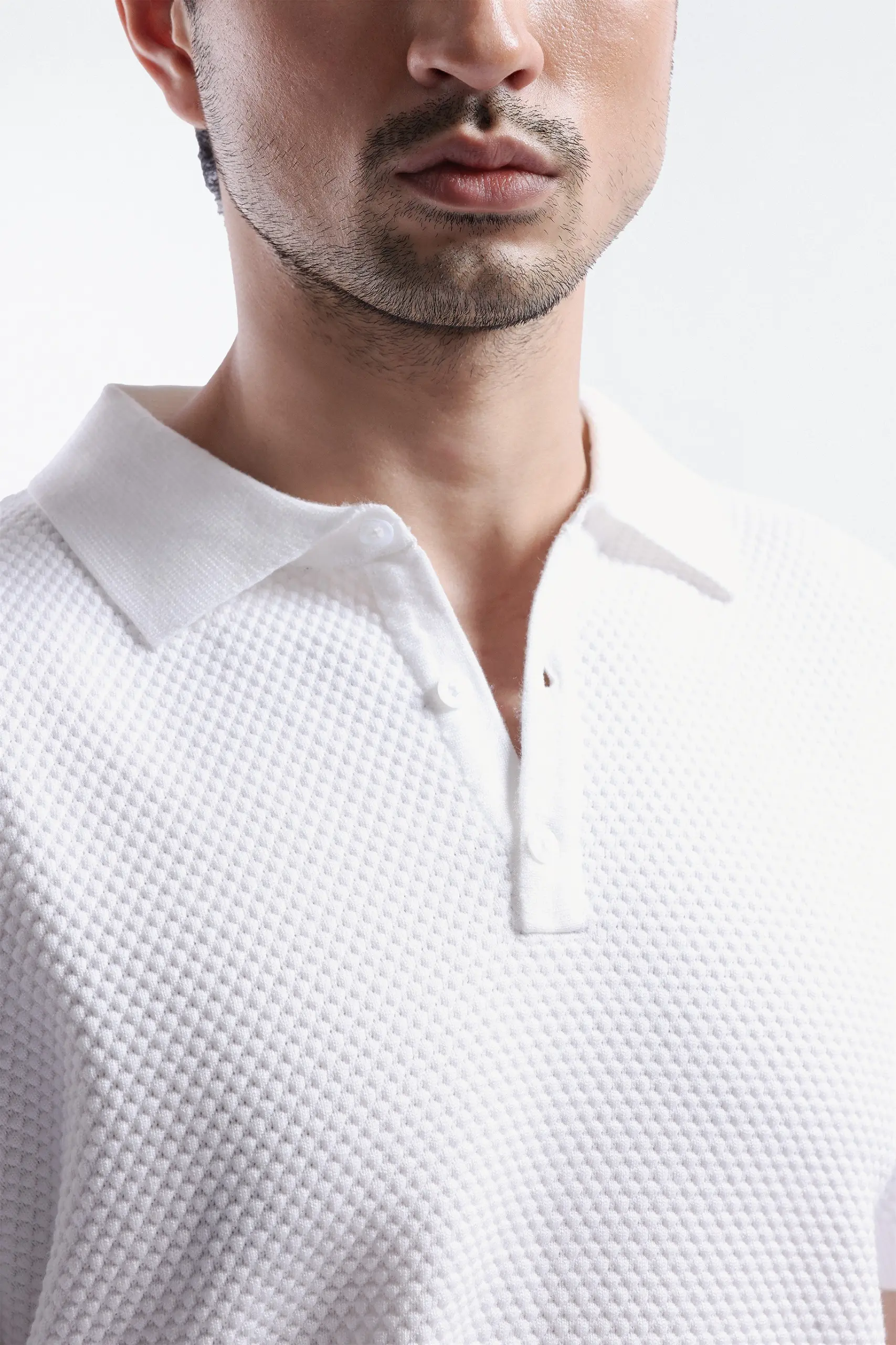 Danzell Polo Knit Textured White