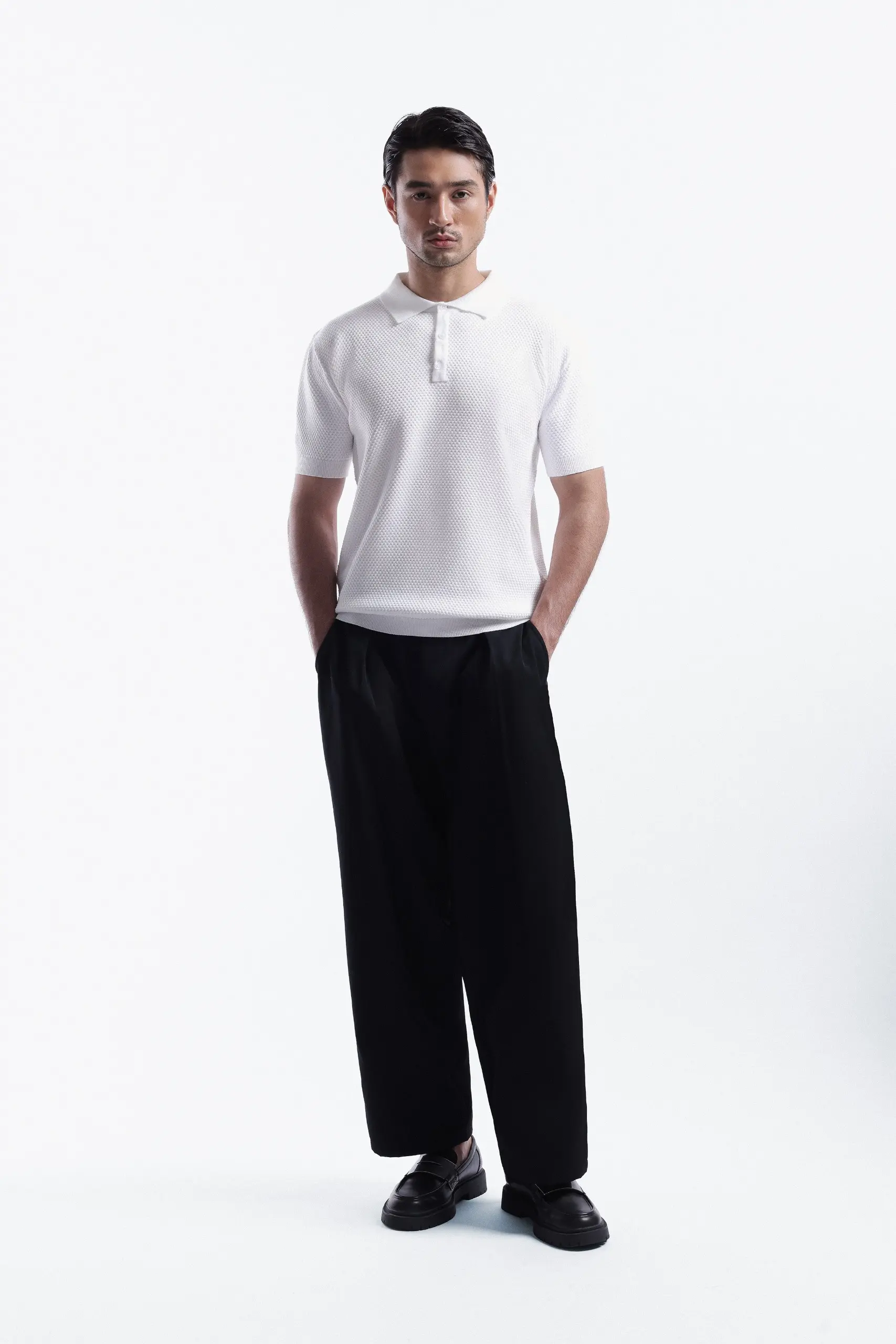 Danzell Polo Knit Textured White