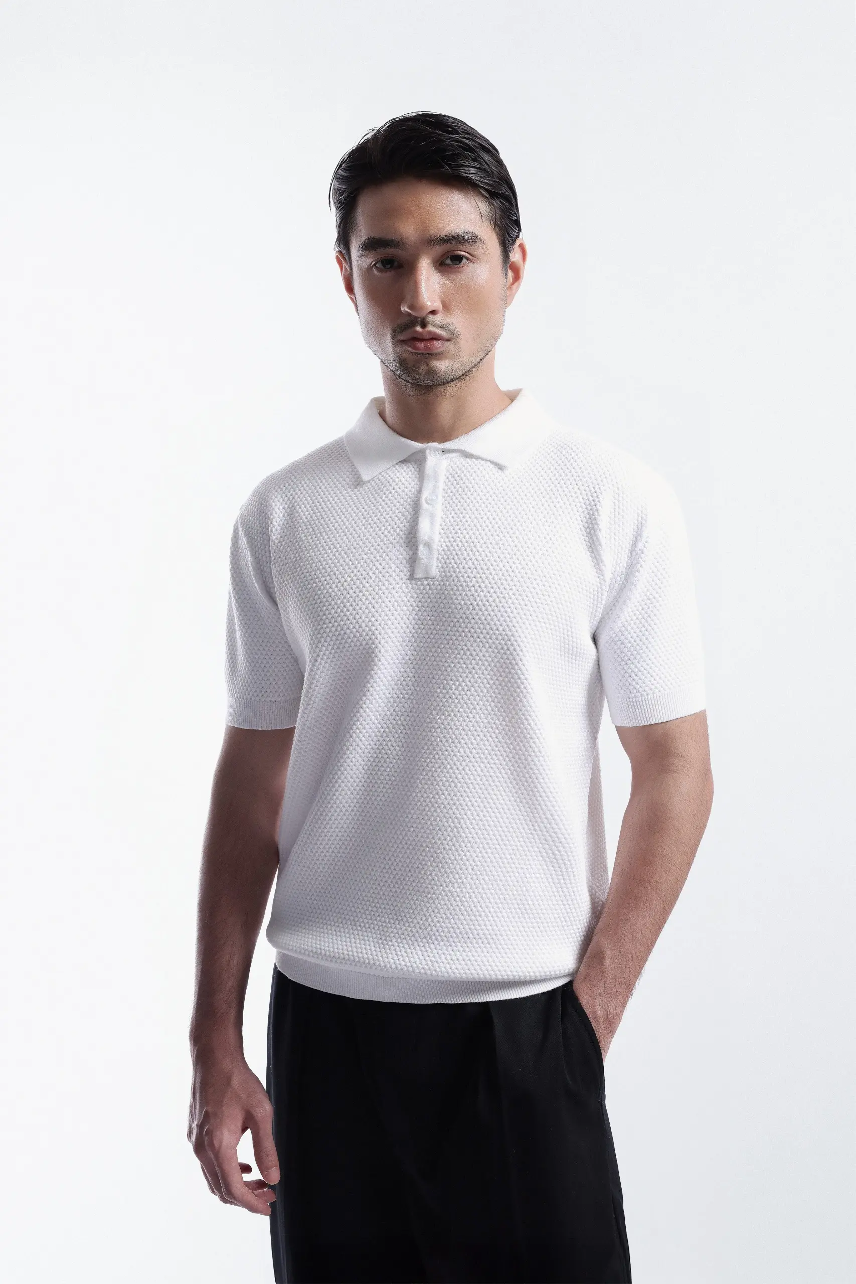 Danzell Polo Knit Textured White