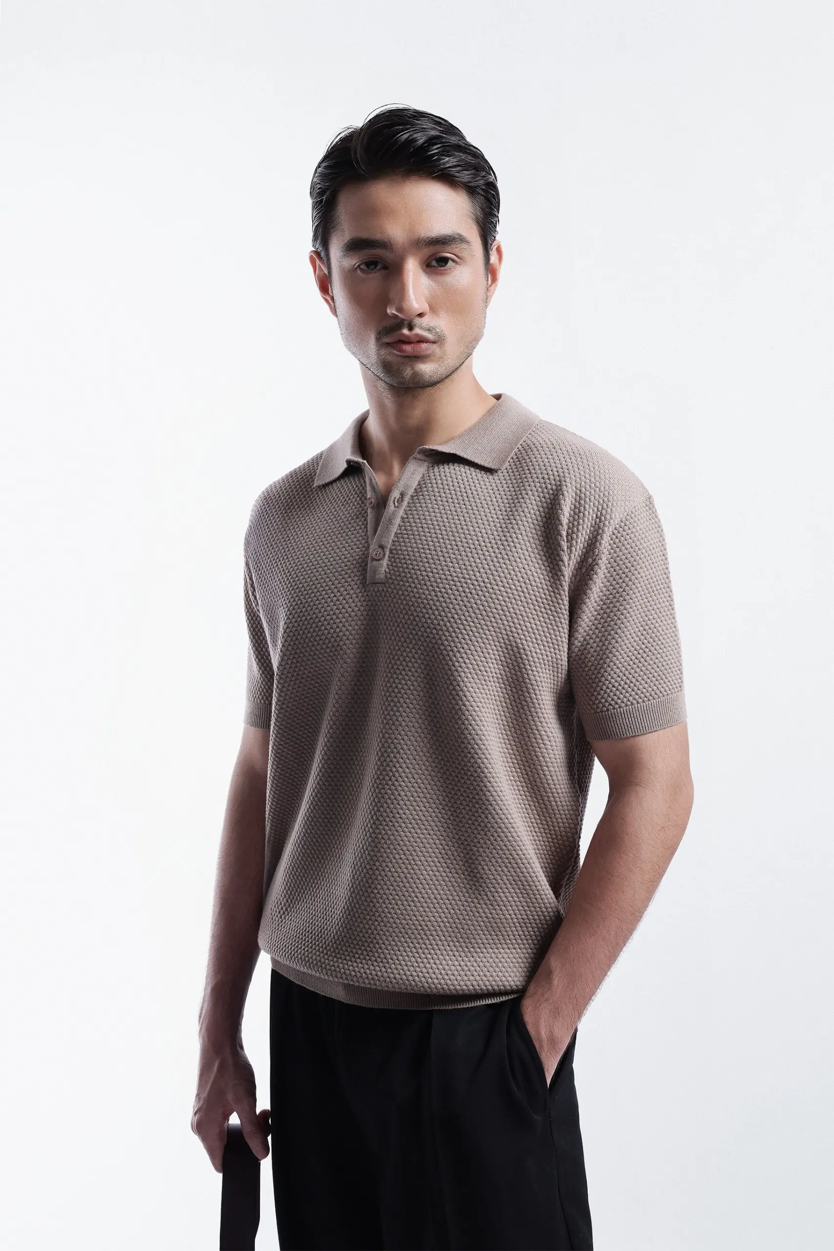 Danzell Polo Knit Textured Taupe