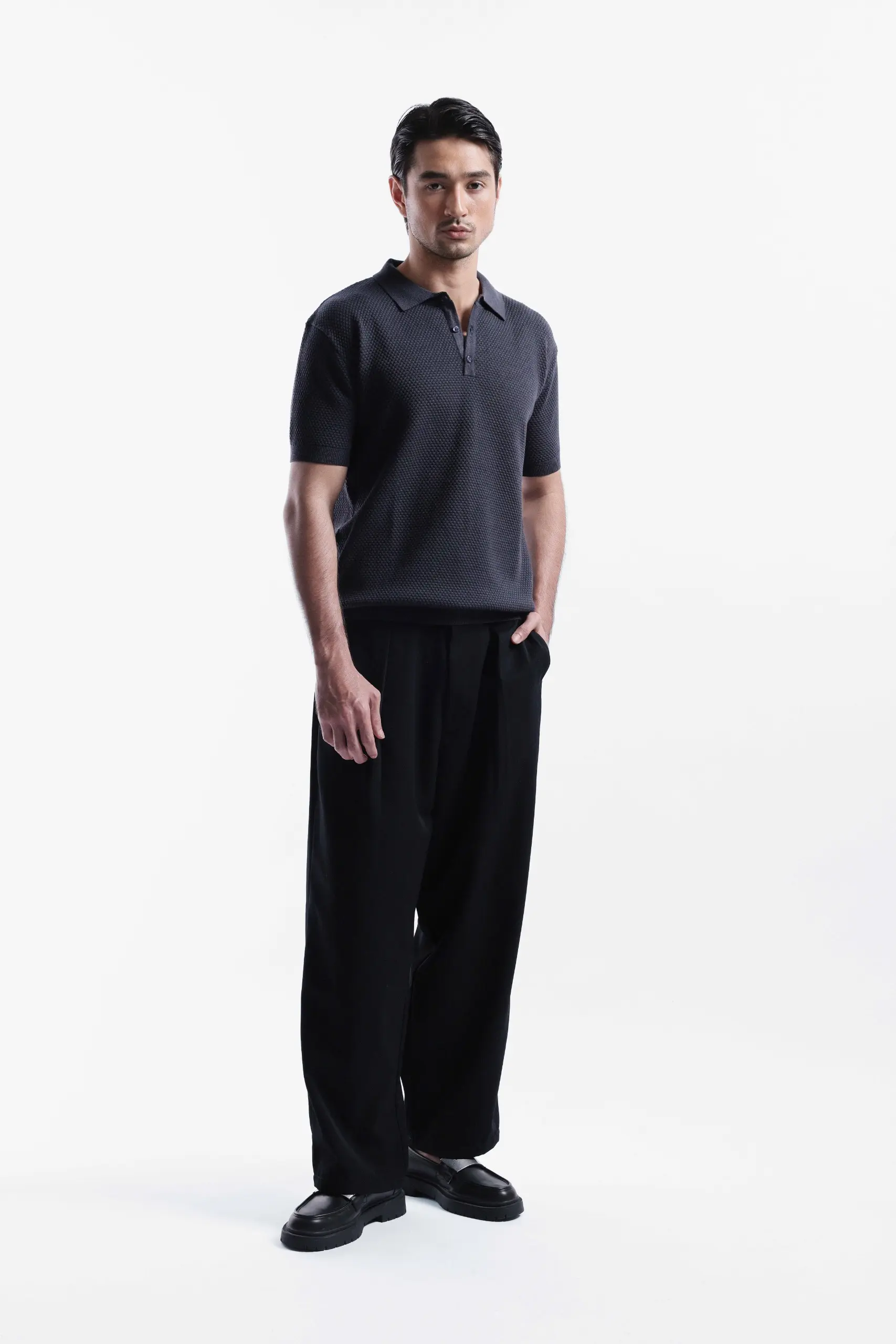 Danzell Polo Knit Textured Dark Grey