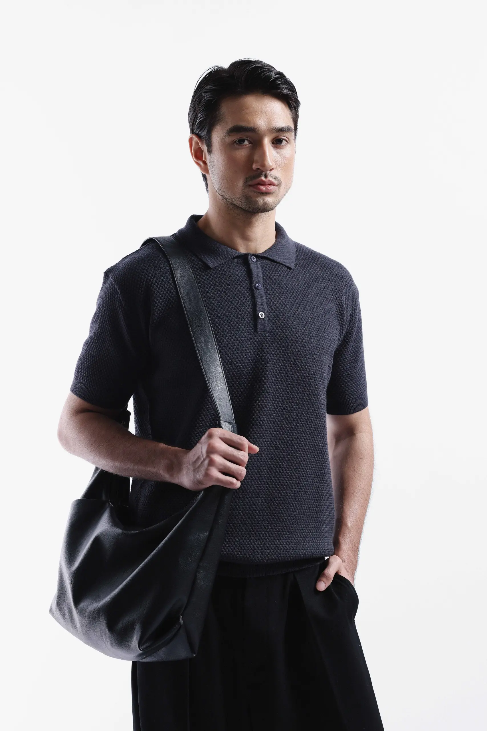 Danzell Polo Knit Textured Dark Grey