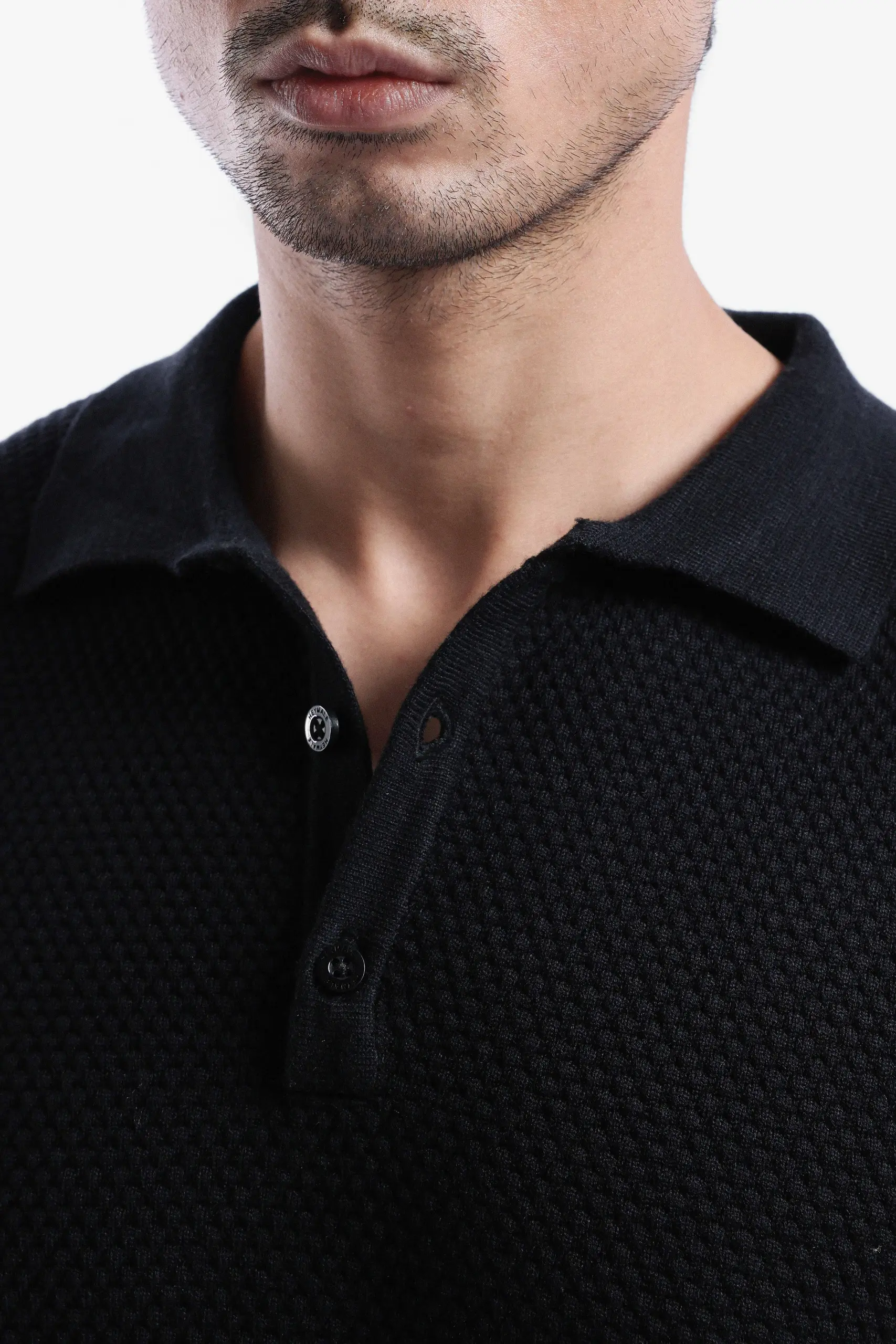 Danzell Polo Knit Textured Black