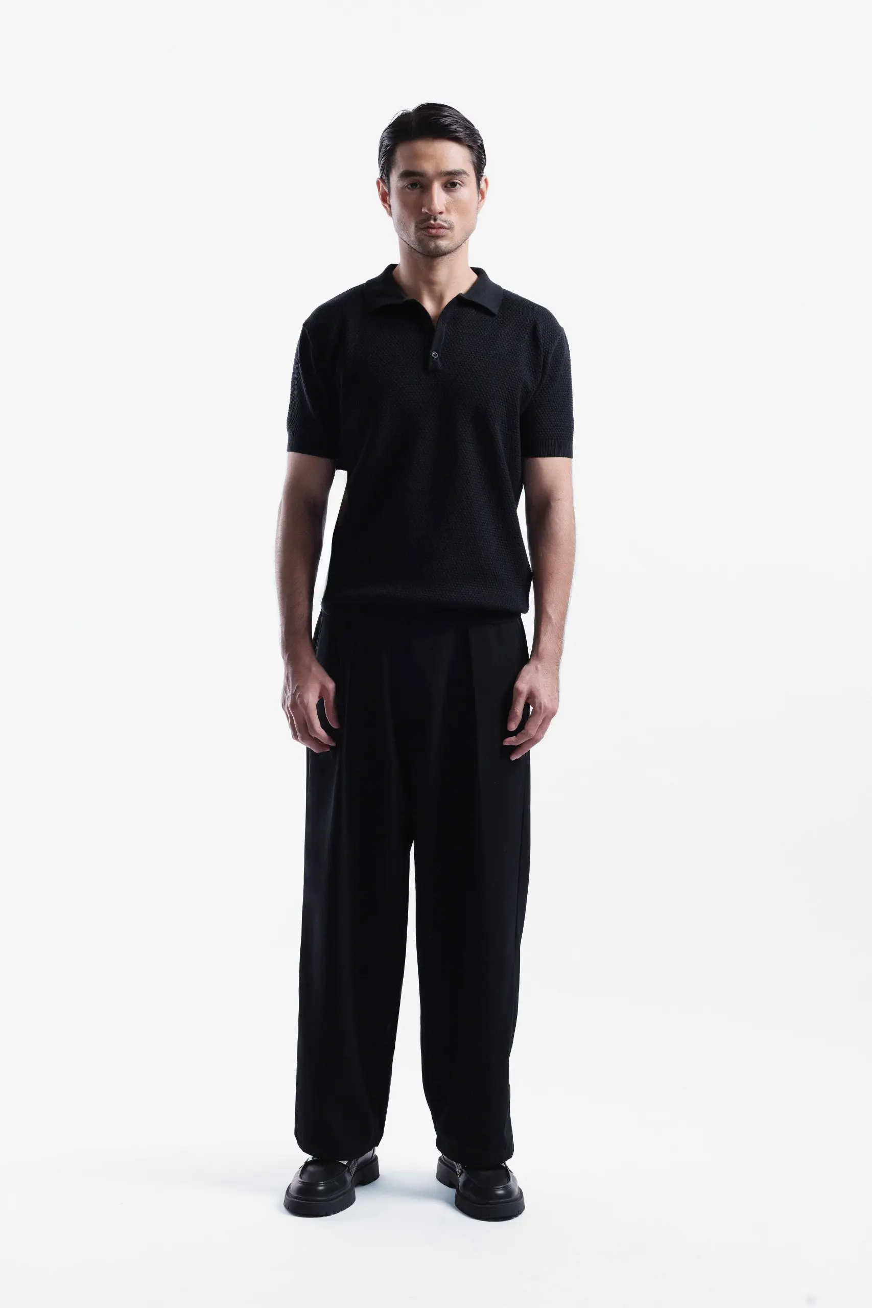 Danzell Polo Knit Textured Black