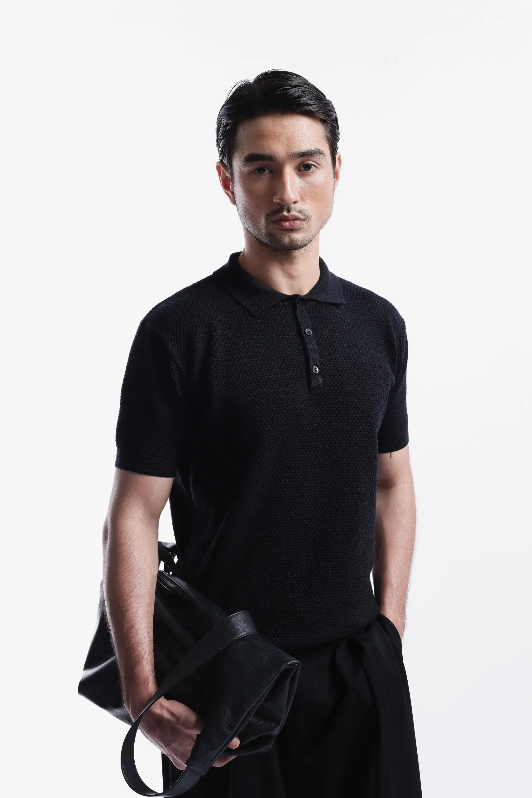 Danzell Polo Knit Textured Black