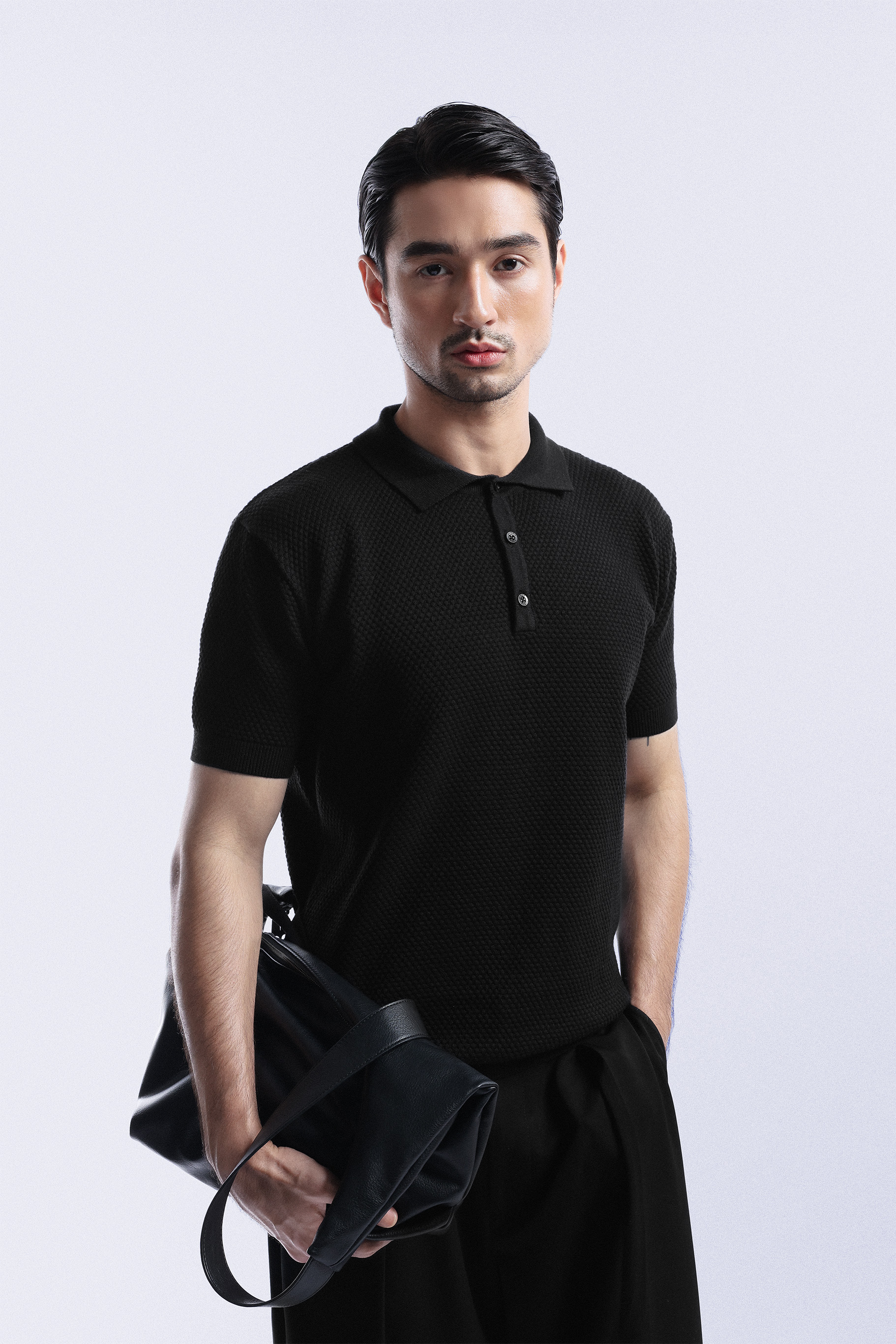 Danzell Polo Knit Textured Black