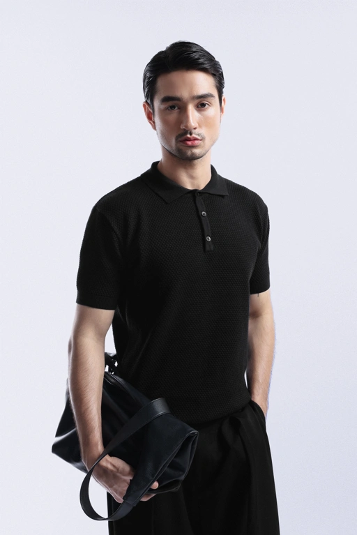 Image of Danzell Polo Knit Textured Black