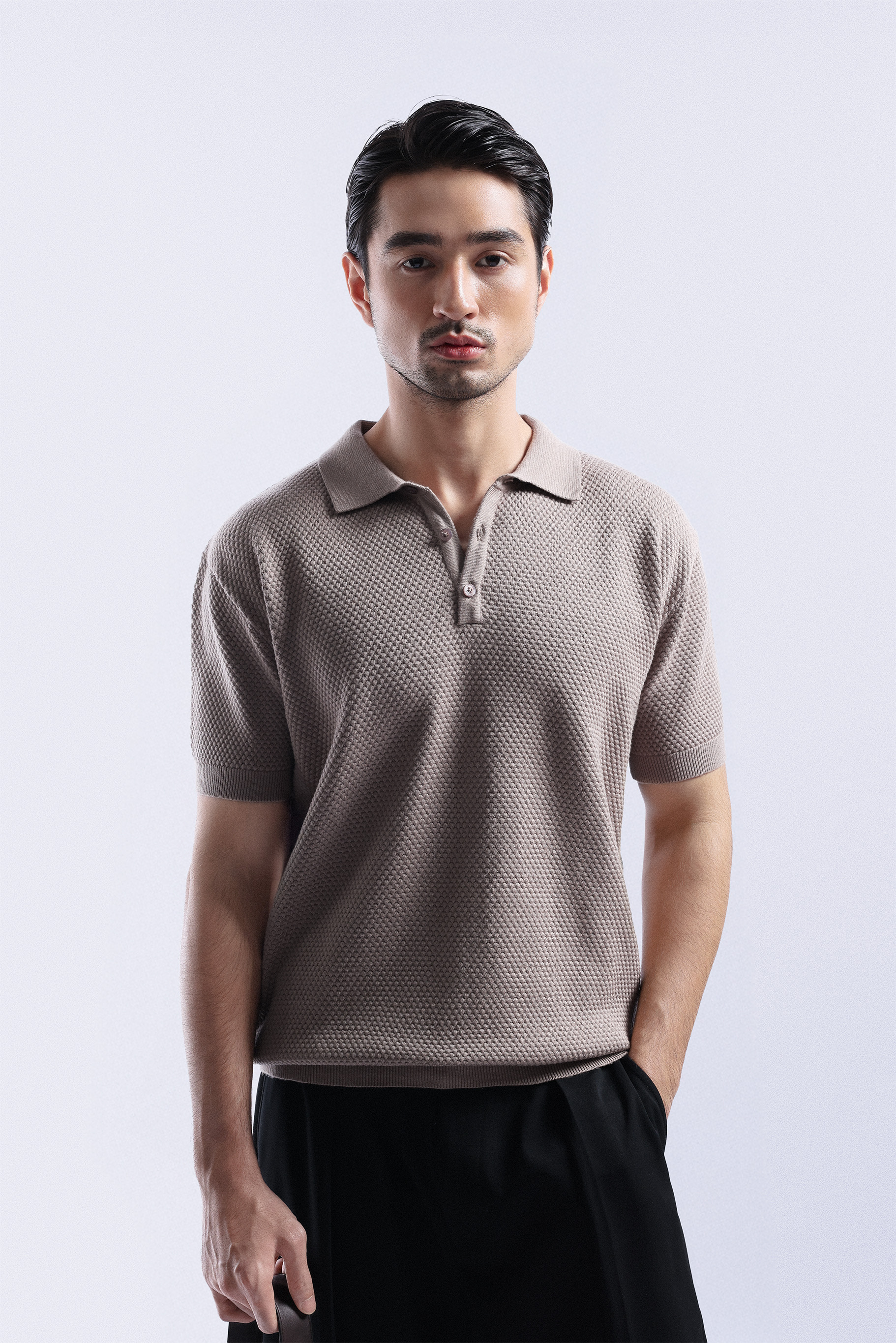 Danzell Polo Knit Textured Taupe