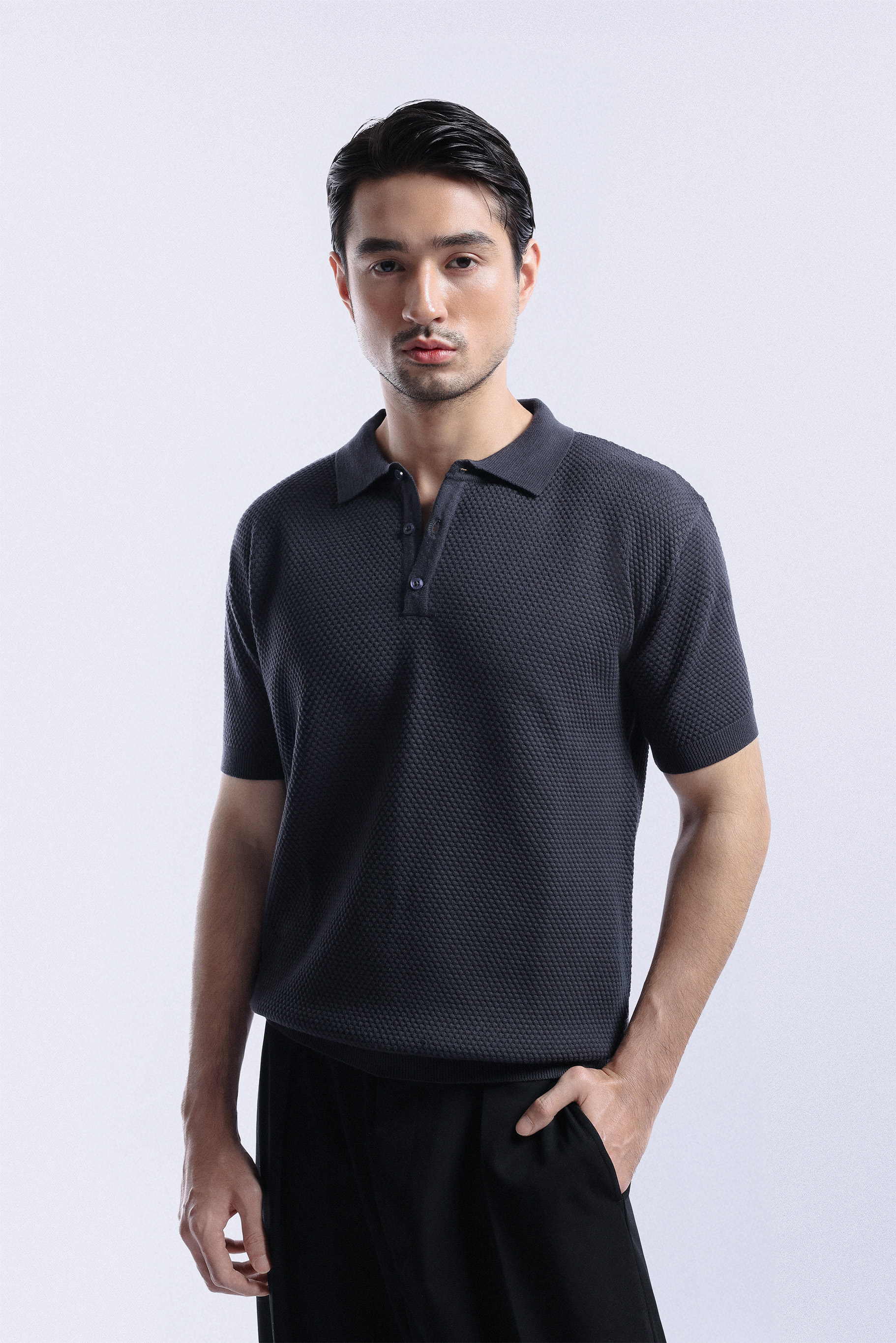 Danzell Polo Knit Textured Dark Grey