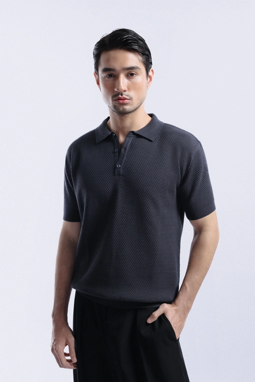 Image of Danzell Polo Knit Textured Dark Grey