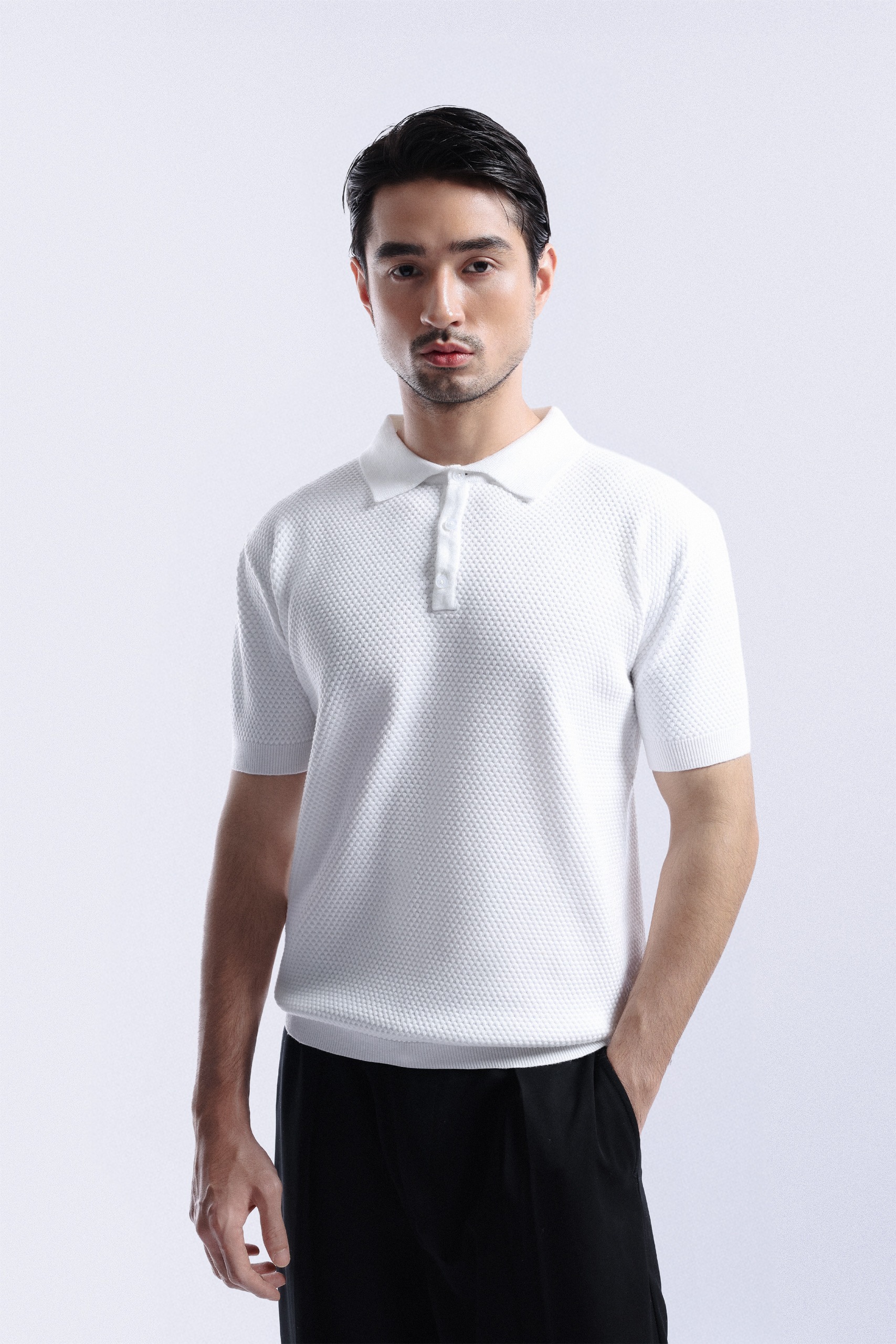 Danzell Polo Knit Textured White