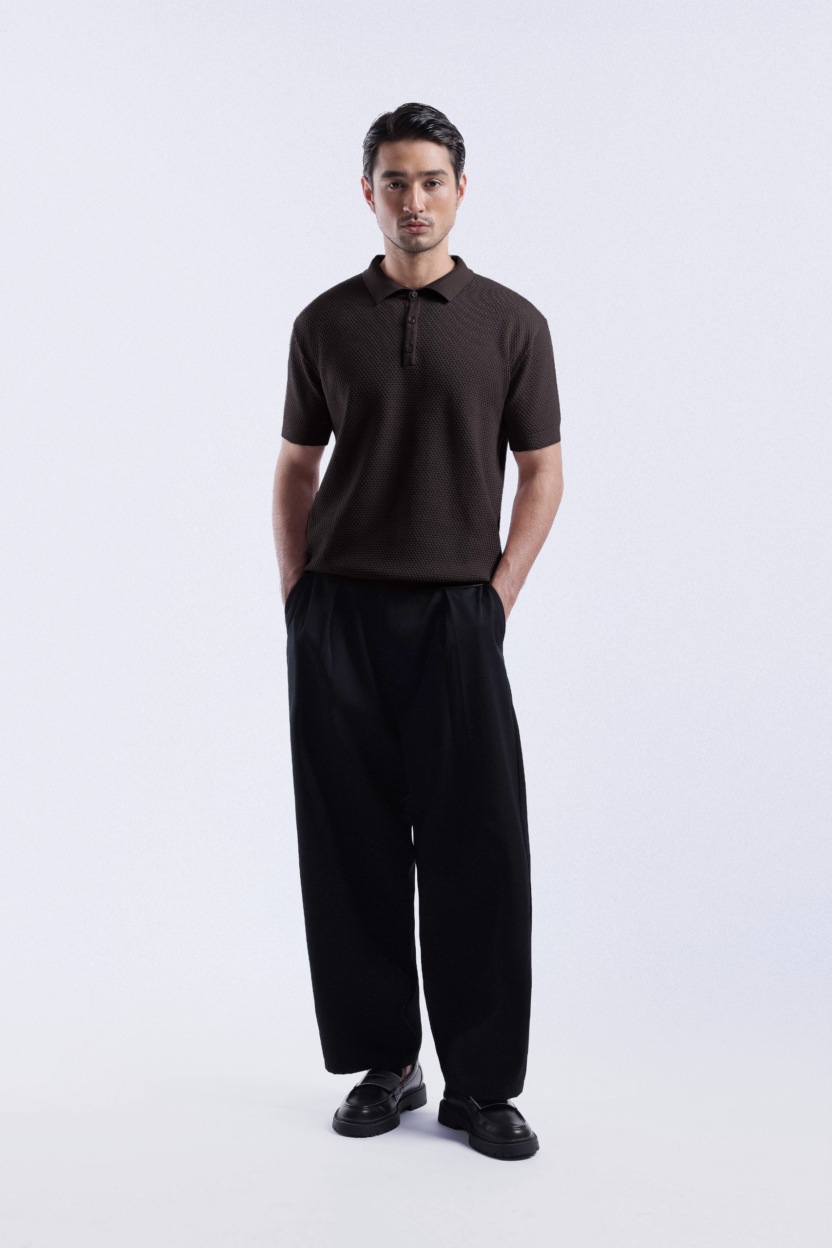 Danzell Polo Knit Textured Dark Brown