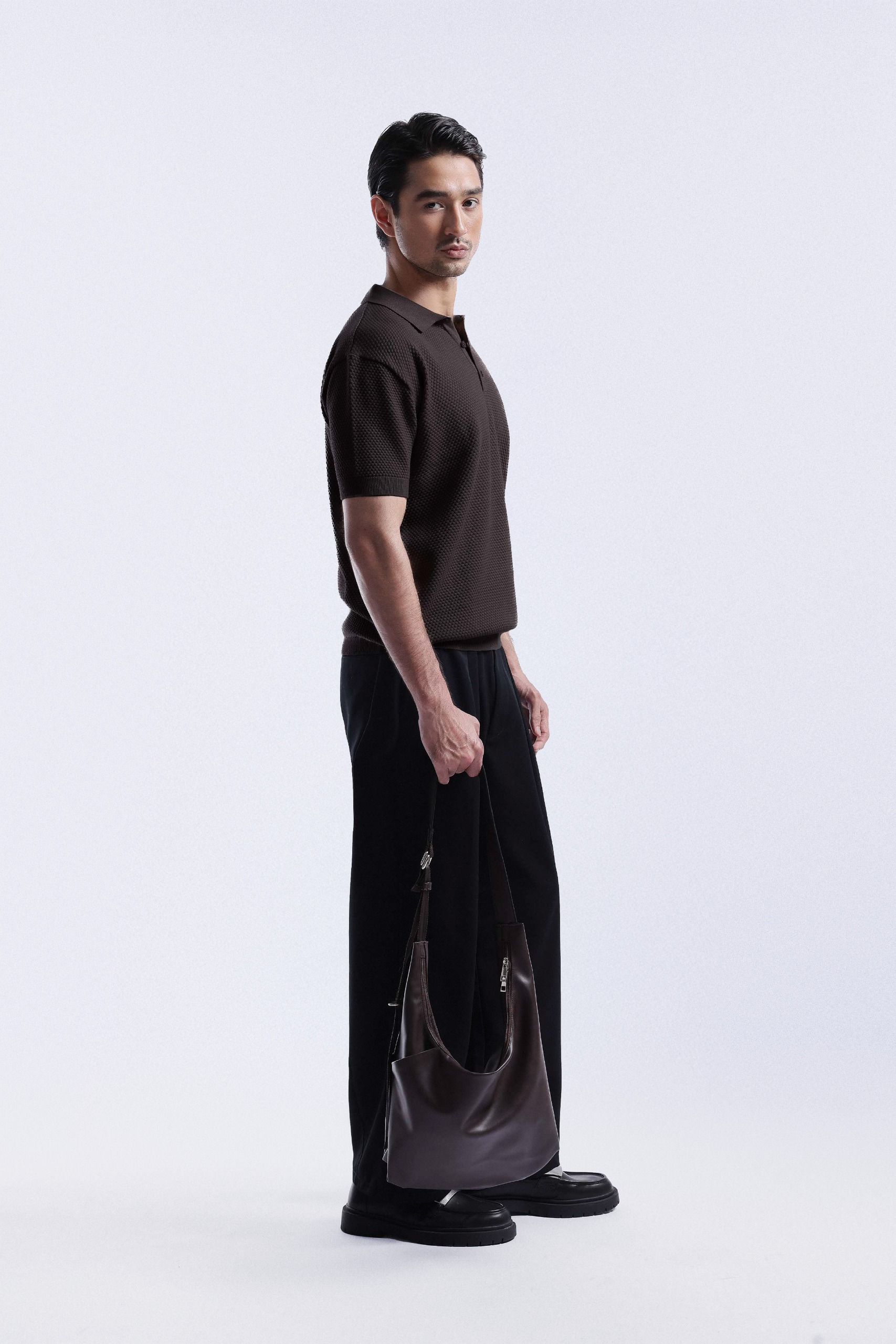 Danzell Polo Knit Textured Dark Brown