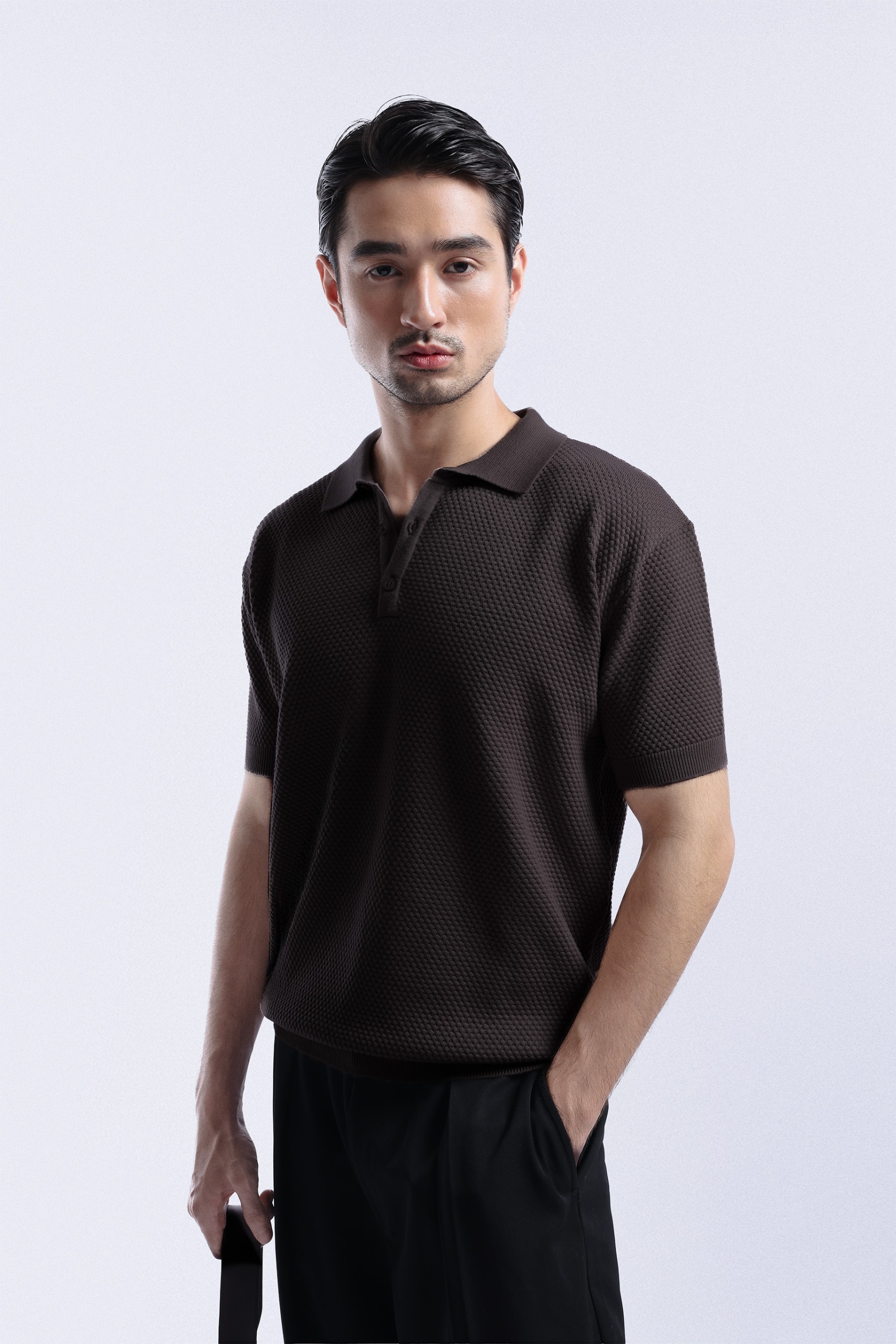 Danzell Polo Knit Textured Dark Brown
