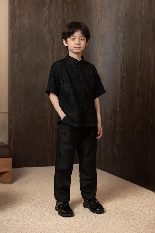 Image of Kemeja Brokat Manggala Anak Lengan Pendek Bayang