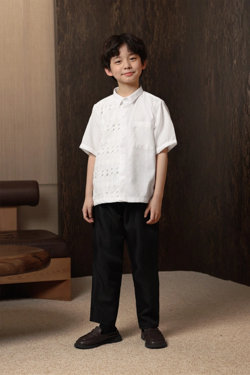 Image of Kemeja Brokat Manggala Anak Lengan Pendek Mega