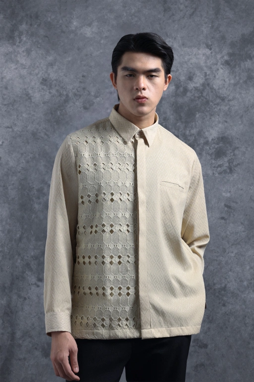 Image of Kemeja Brokat Manggala Lengan Panjang Gading